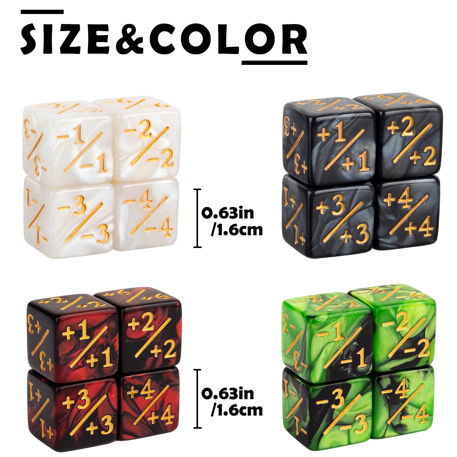 48-Piece MTG Counter Dice Set - +1/+1 Counters, Tokens & Marble Life Dice for Magic: The Gathering | 4 Styles | Perfect for Game Nights & Tournament Play