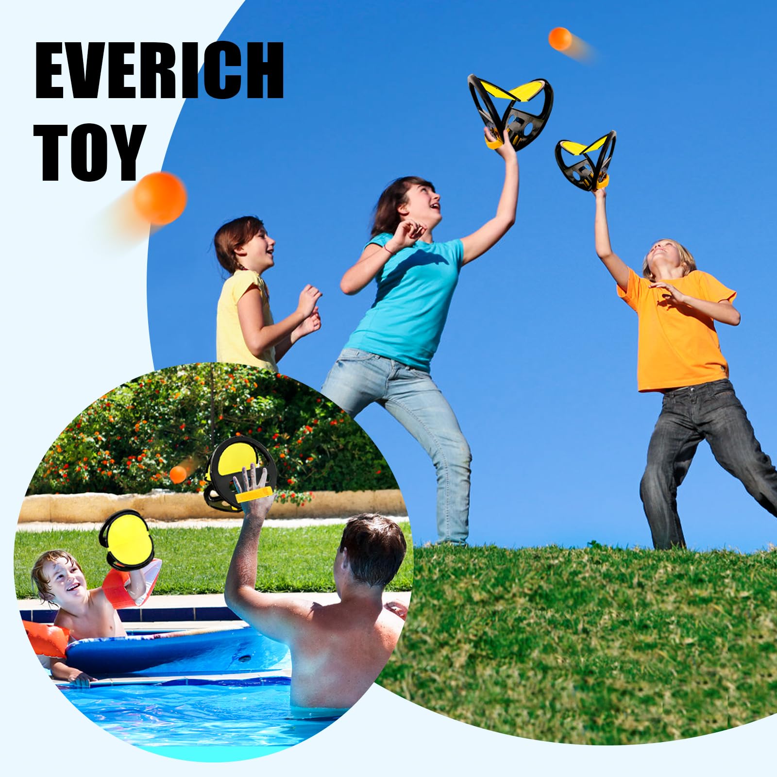 Best Outdoor Toss and Catch Ball Game Set - 2 Paddles & 4 Balls for Backyard, Beach, Pool Fun - Perfect for Kids and Family Yard Games, Sports Activities, and Summer Outdoor Play