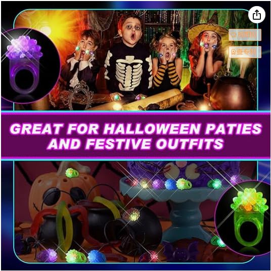 Charniol 300 Pack LED Light Up Rings - Glow in the Dark Party Favors, Flashing Finger Toys in 6 Colors - Soft Jelly Rubber for Kids & Adults - Perfect for Concerts, Raves, Birthday Parties & Night Events