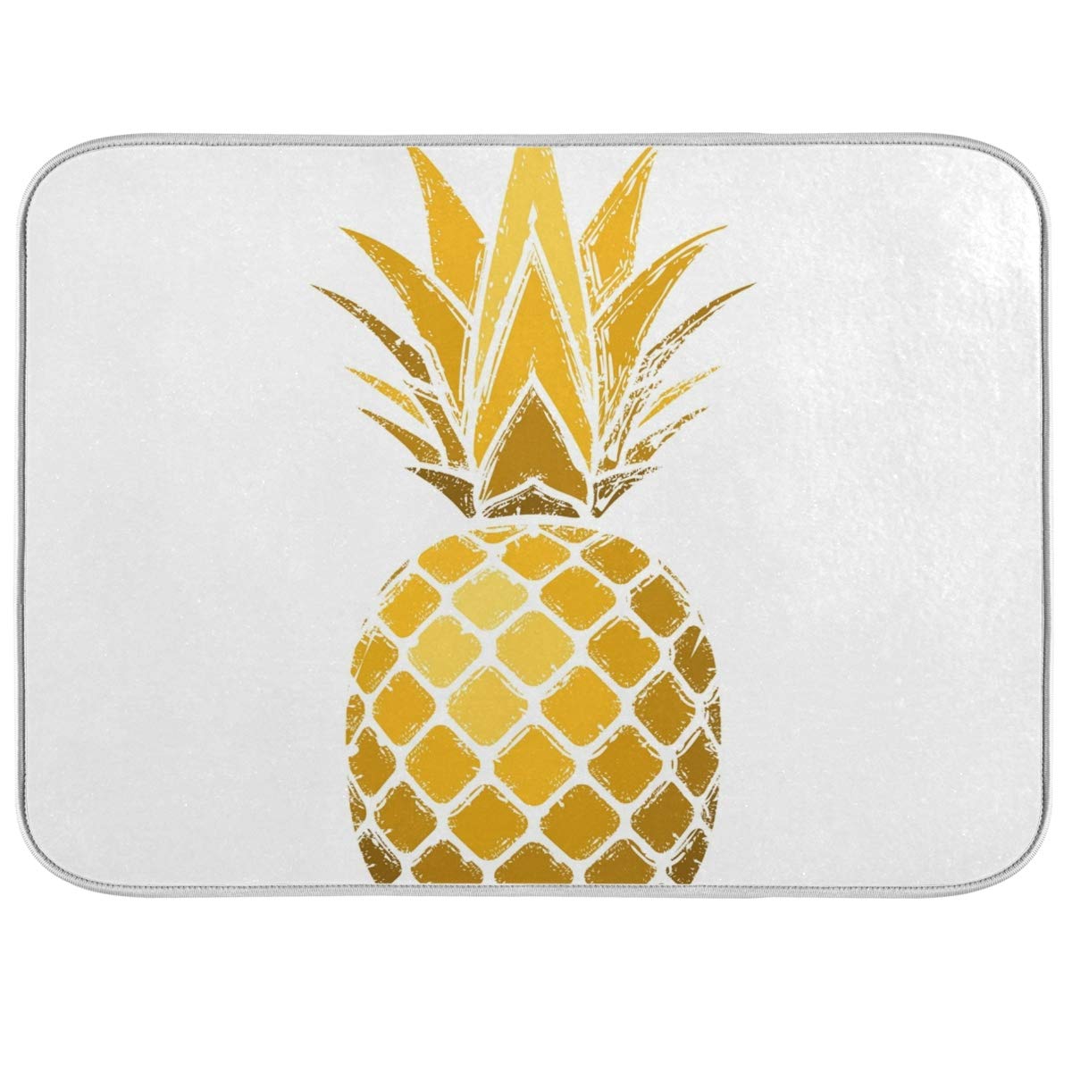 Gold Pineapple Dish Drying Mat - Absorbent Microfiber Kitchen Mat (24x18