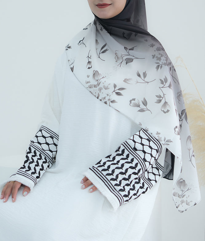 Premium Chiffon Ombre Floral Rectangular Hijab Scarf - Lightweight & Breathable for Daily Wear, Prayer, and Special Occasions
