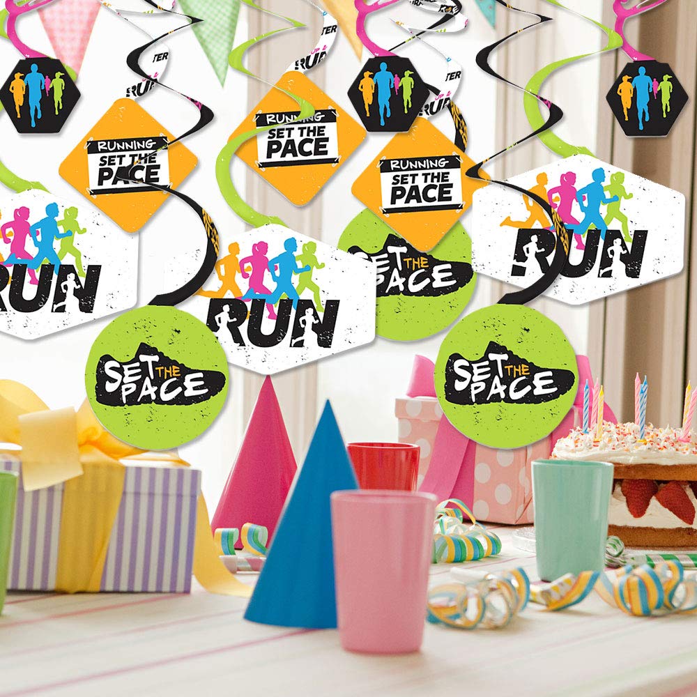 Big Dot of Happiness Running Party Decorations - 40-Piece Set for Track, Cross Country & Marathon Events - Hanging Streamers & Wall Decor for Race Day Celebrations, Birthday Parties & Sports Themed Events