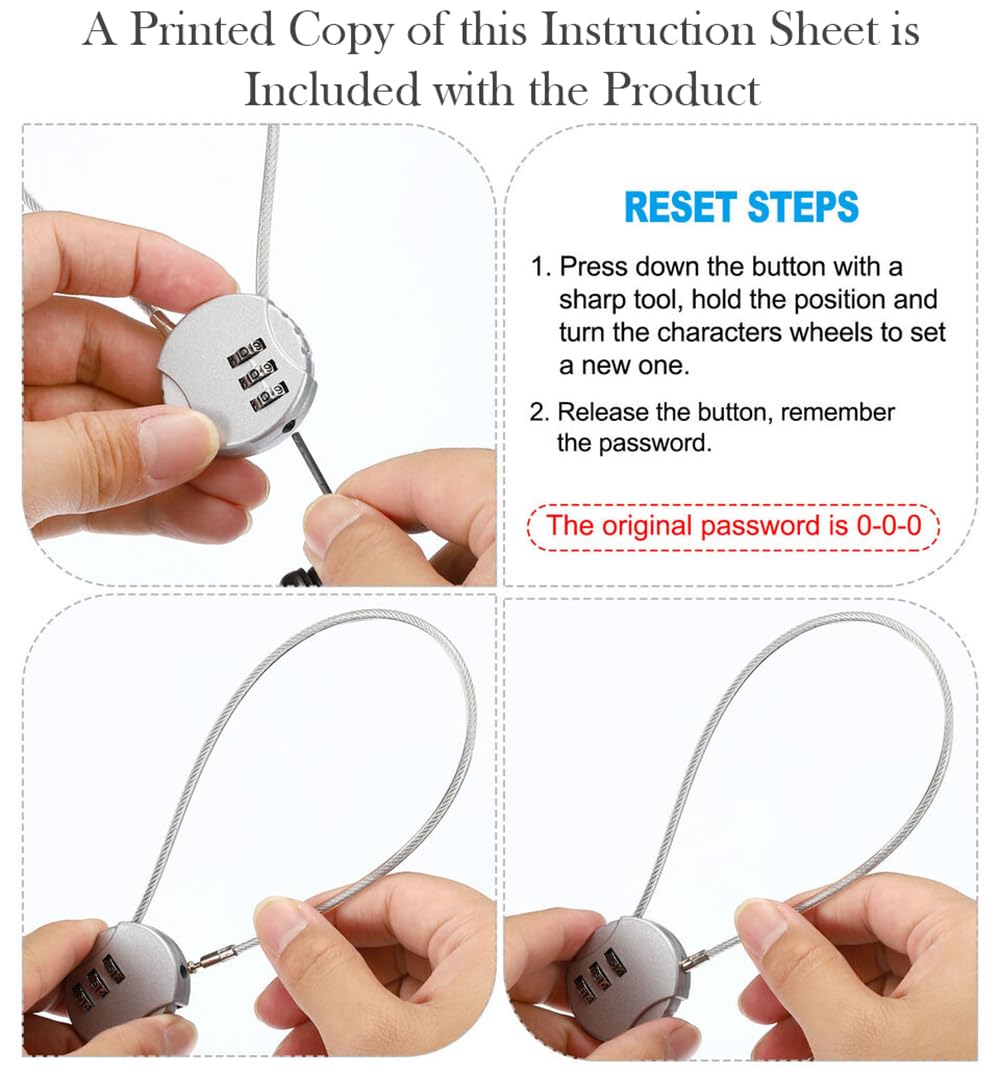 2-Pack 3-Digit Combination Cable Padlock for Suitcases, Luggage, Bags & Lockers - Black & Silver Travel Security Locks - Perfect for Airports, Gyms, School Lockers & Storage Units
