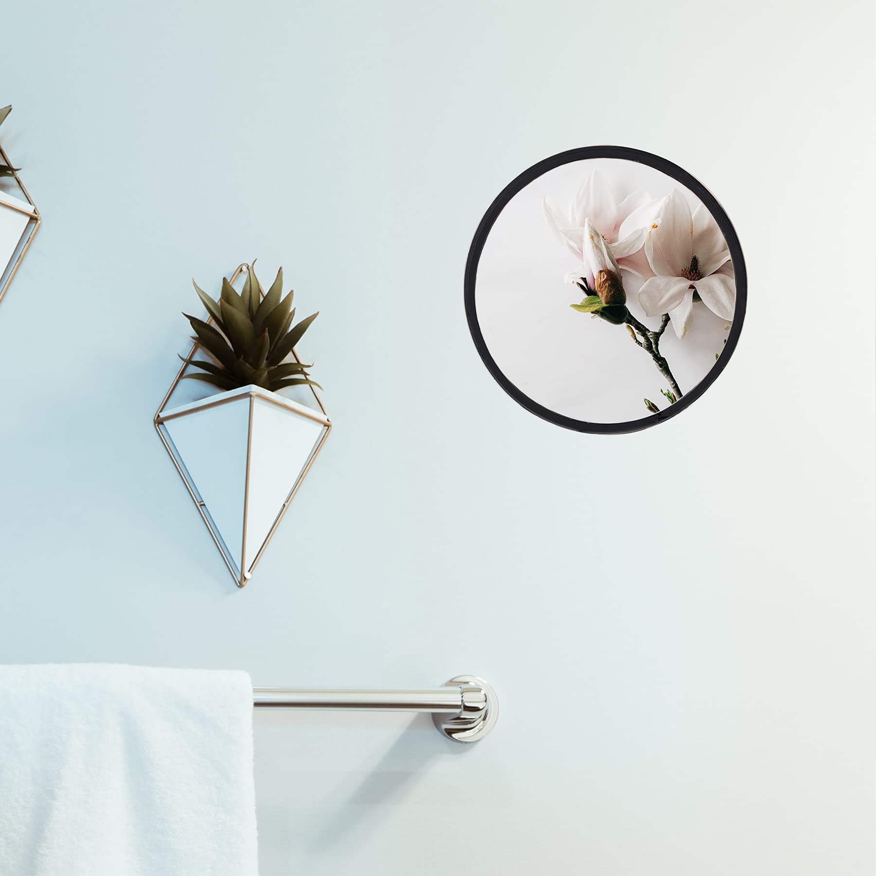 7.67 Inch Small Wall Mirror - Waterproof Acrylic Shower Mirror with Silicone Grips, Black Frame for Bathroom & Makeup - Perfect for Shaving, Grooming & Vanity Use