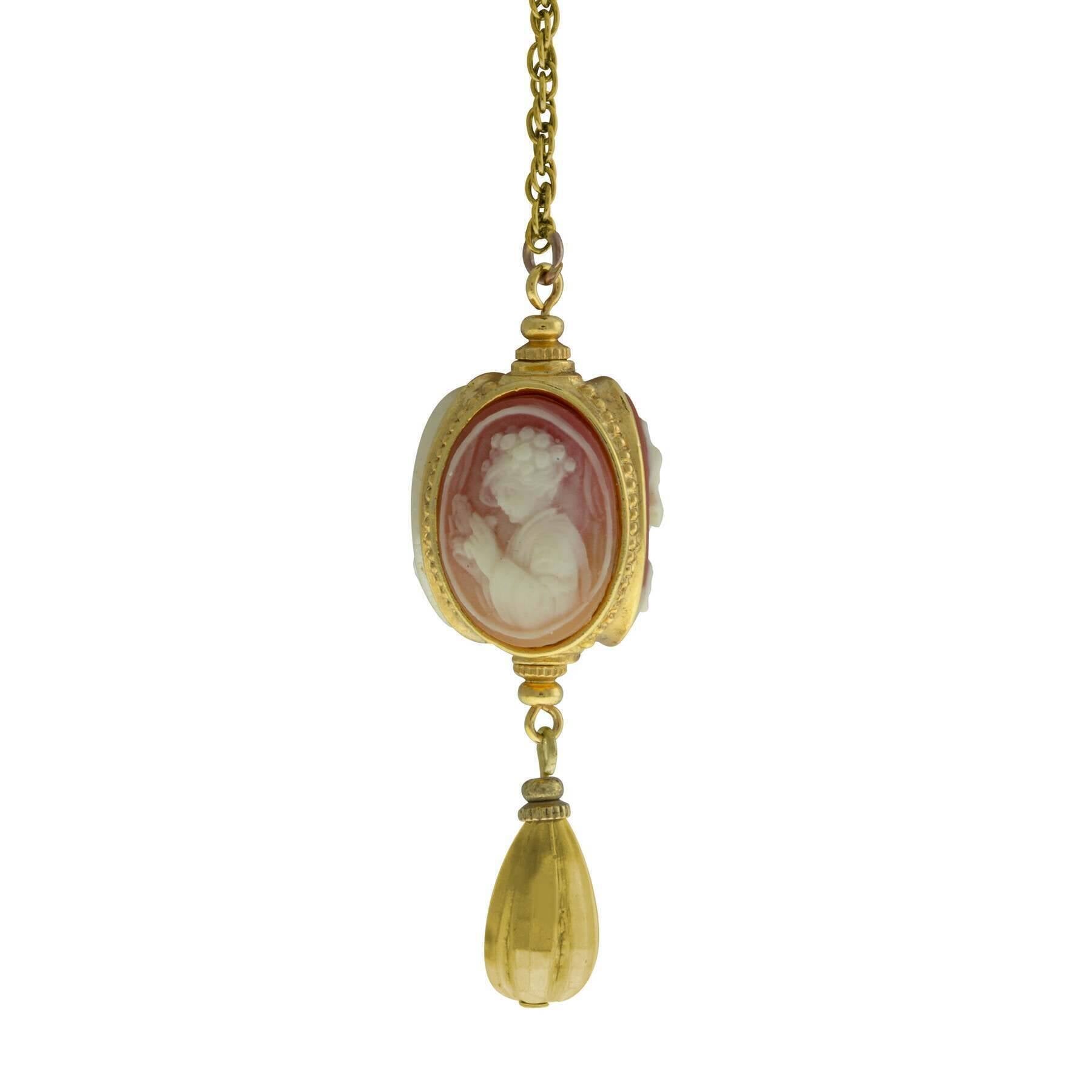 1928 Jewelry Monarchy Cameo 3-Way Spinner Drop Pendant Necklace - 24