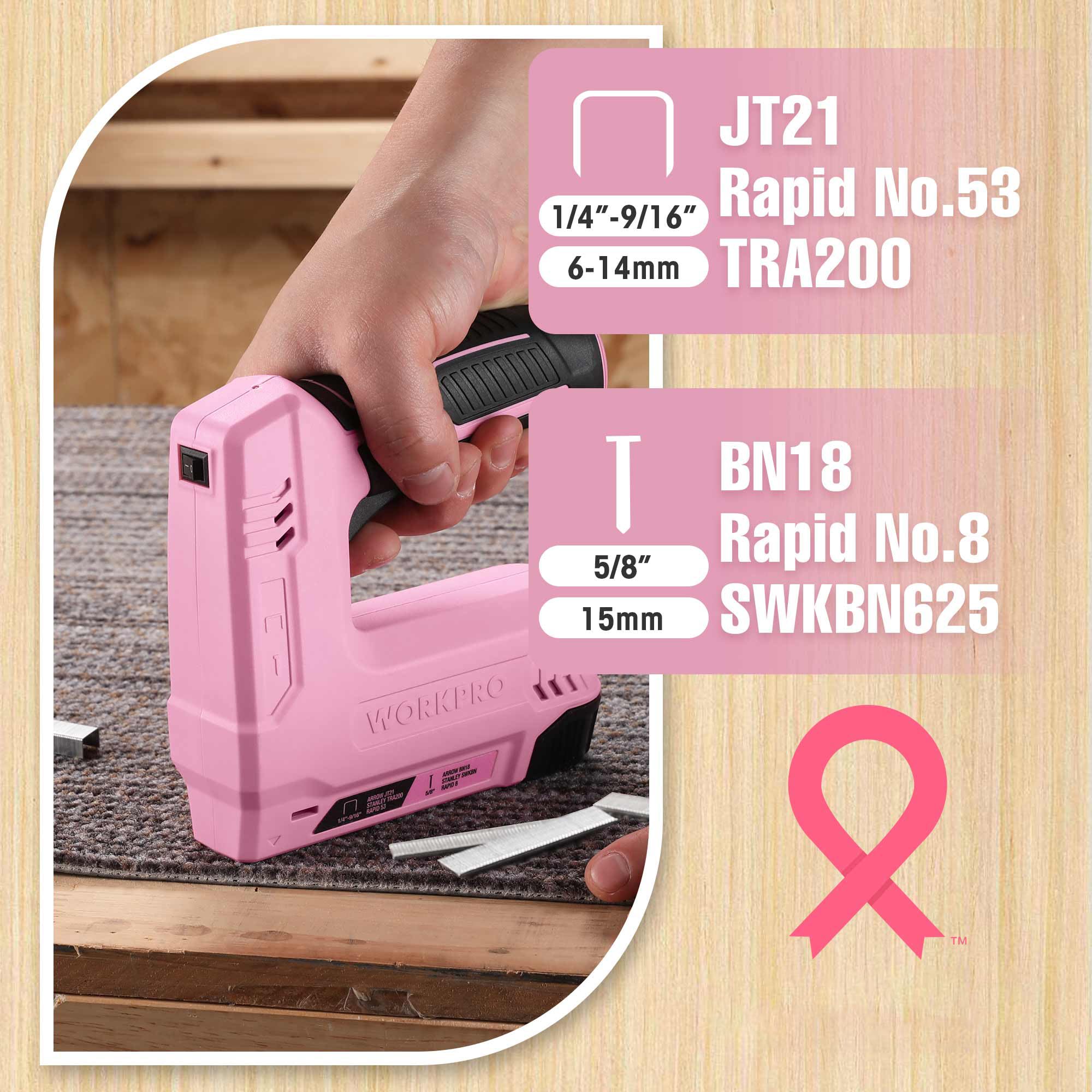 WORKPRO 3.6V Cordless 2-in-1 Staple and Nail Gun with 2.0Ah Battery, USB Charger & 2000PCS Staples/Nails - Pink Ribbon | for Upholstery, DIY Projects, Home Decor, Crafts, Woodworking & Furniture Repair