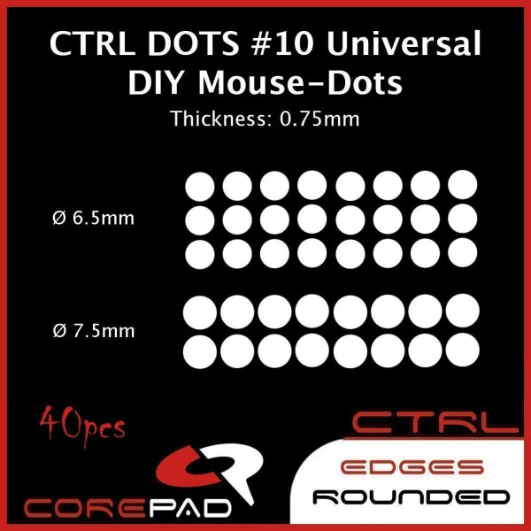 Corepad Skatez CTRL Mouse Feet - Universal DIY Dots for Gaming Mice (10-Pack) | Smooth Gliding & Precision Control for FPS, MOBA & Esports Gaming