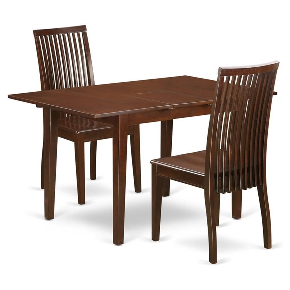 East West Furniture NOIP3-MAH-W 3-Piece Mahogany Dining Set with Extendable Butterfly Leaf Table (32x54 Inch) & 2 Chairs - Perfect for Small Kitchens, Breakfast Nooks & Compact Dining Spaces
