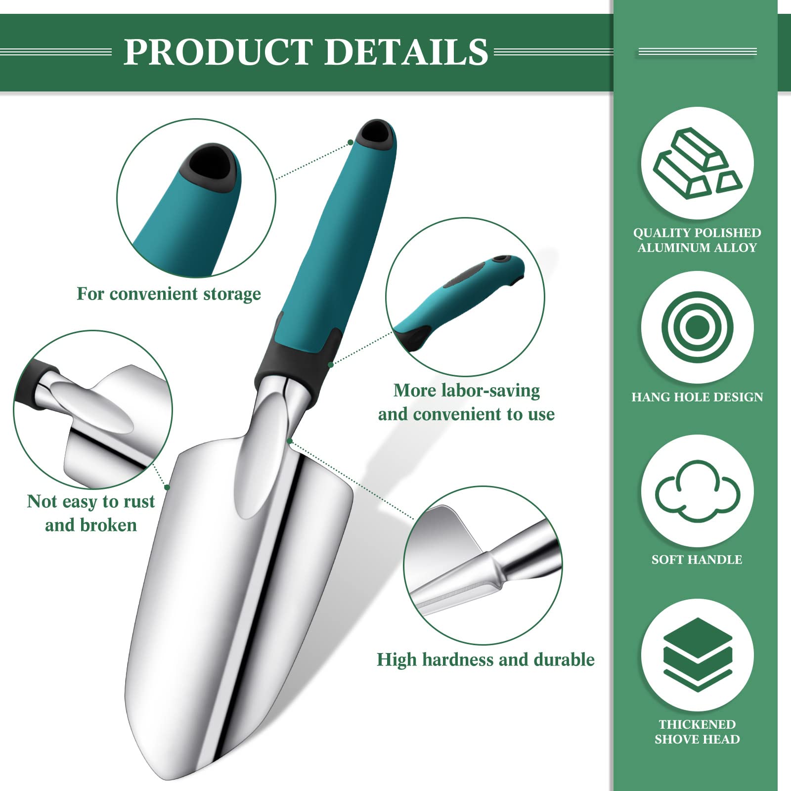 **Honoson Aluminum Alloy Garden Hand Trowel with Measurements & Rubber Handle - Small Gardening Shovel for Planting, Cultivating, Transplanting - Perfect for Home Gardens, Flower Beds, and Potted Plants**