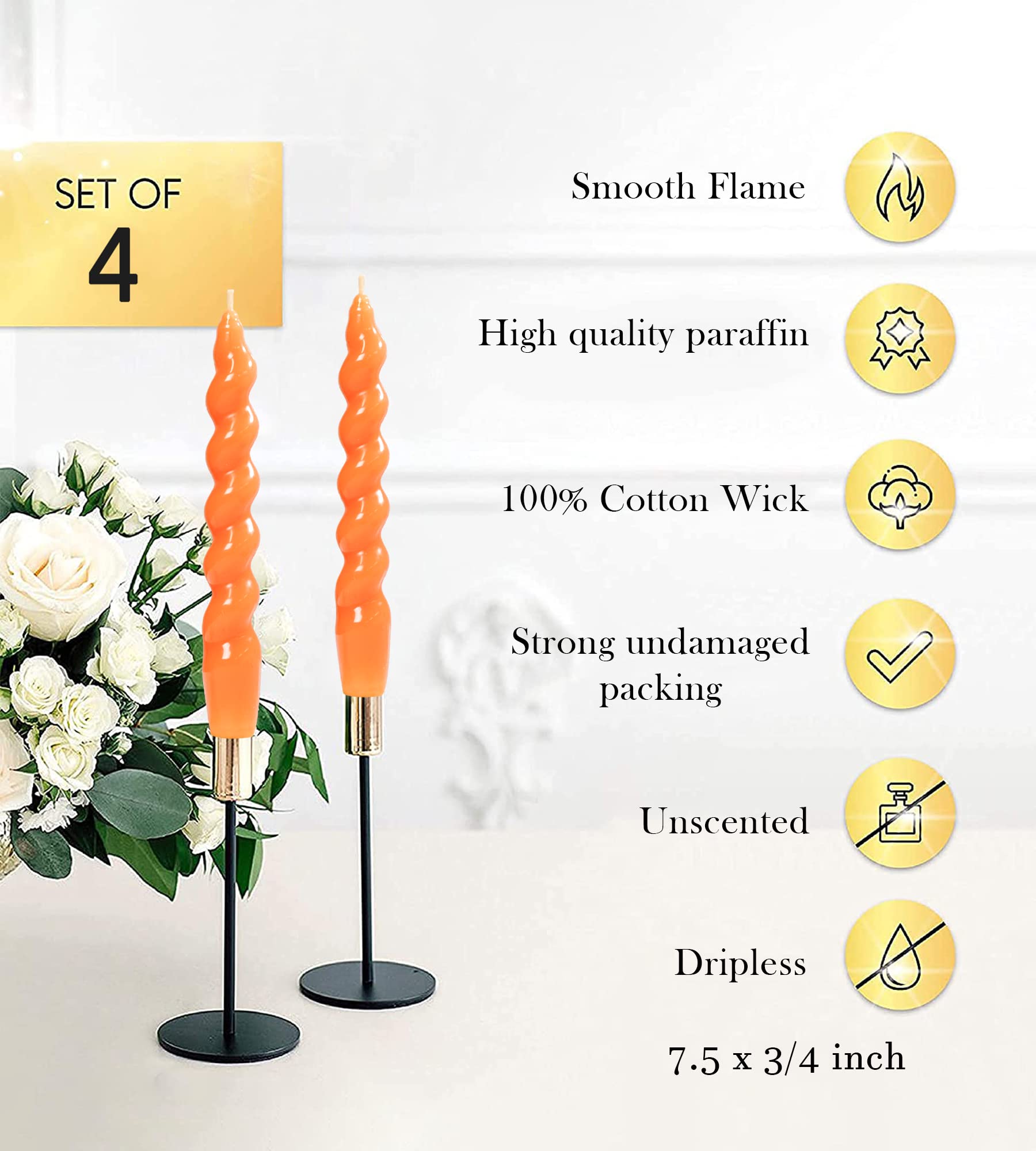 Orange Spiral Taper Candles - 7.6
