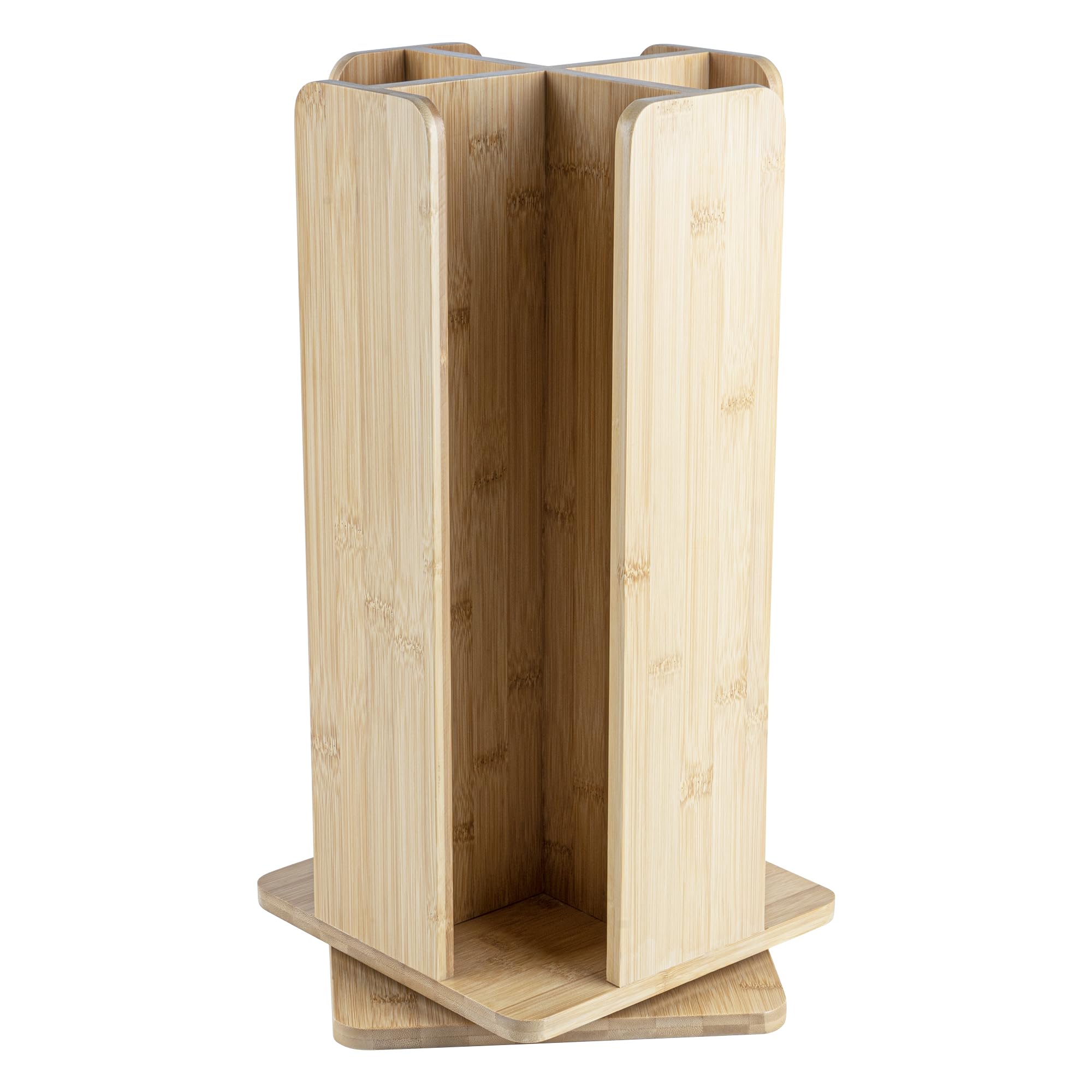 Restaurantware Restpresso 9 x 18 Inch Coffee Cup and Lid Organizer - 4-Section Revolving Bamboo Cup Holder for Restaurants, Homes & Offices | Space-Saving Countertop Solution for Coffee Shops, Break Rooms & Cafés