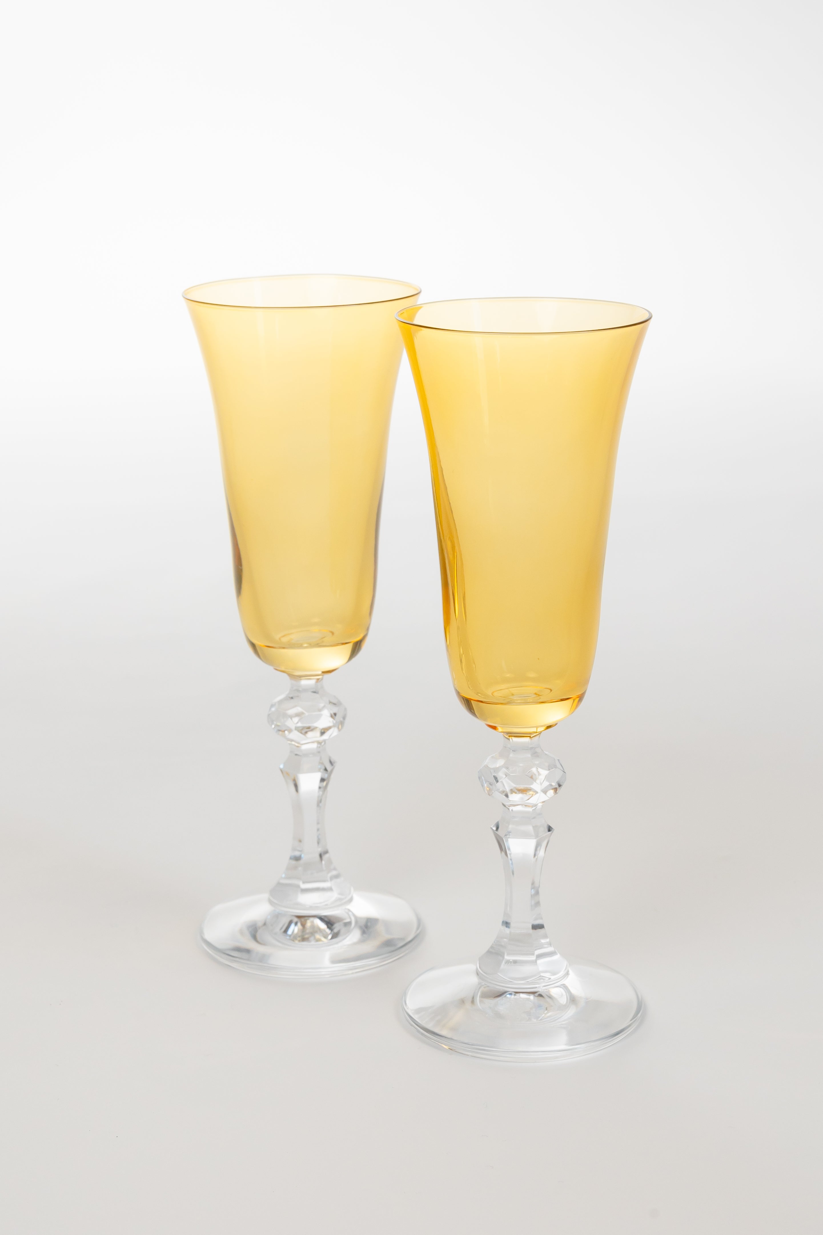 Estelle Colored Regal Flute with Clear Stem - Set of 2 Champagne Glasses (Yellow) - Perfect for Weddings, Parties & Elegant Cocktails
