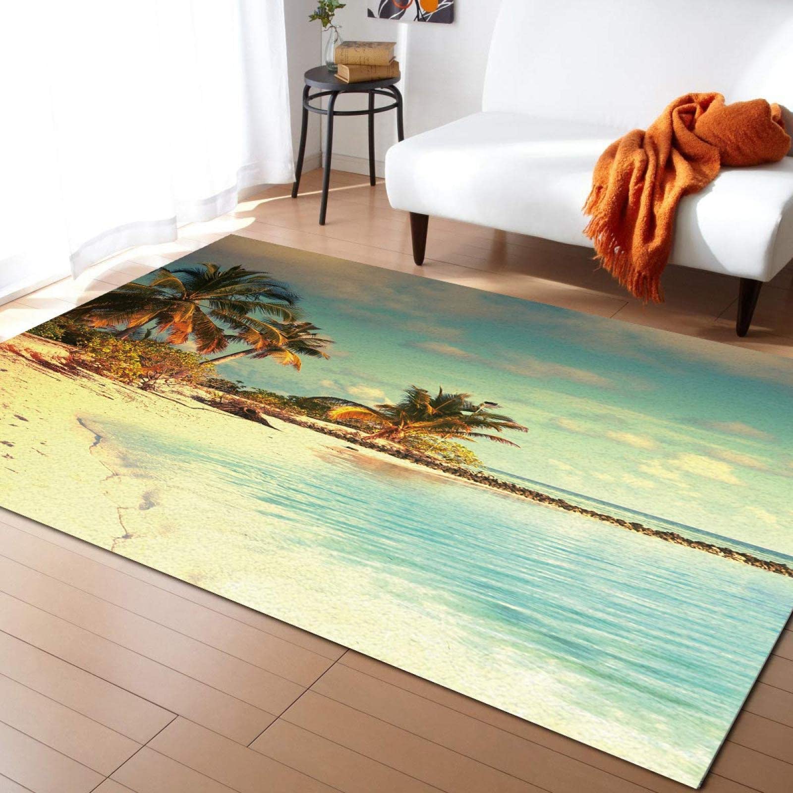Non-Slip Coconut Palm Sunset Area Rug - 3x4ft Soft Washable Beach Themed Carpet for Kids Bedroom, Living Room, Dining Room & Study | Coastal Decor, Boho Home Accent