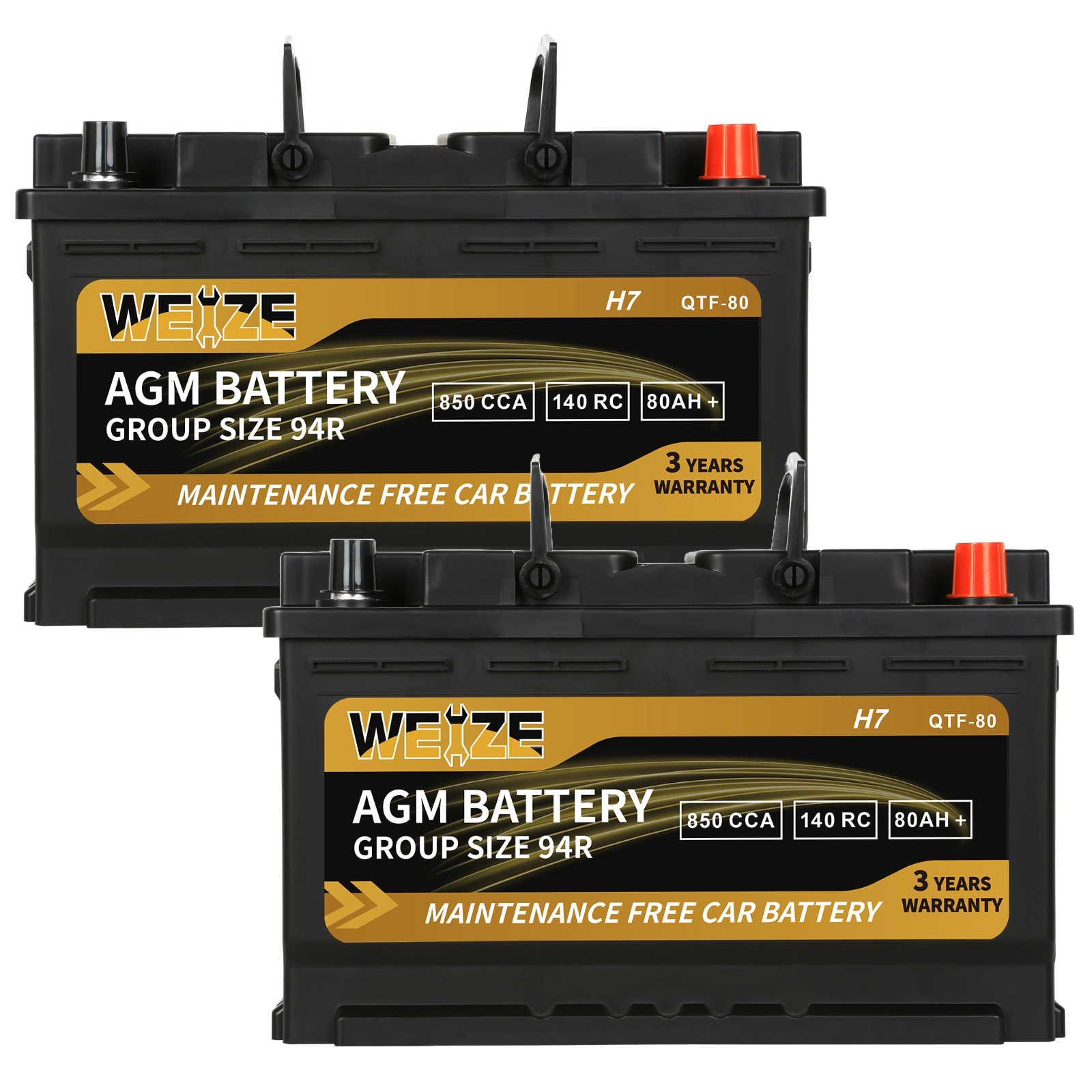 WEIZE Wise Series 94R AGM Car Battery - 12V 80Ah H7 Automotive Replacement Battery for BMW, Mercedes, Audi | Cold Cranking & Deep Cycle Performance | Ideal for Extreme Weather & Off-Road Vehicles