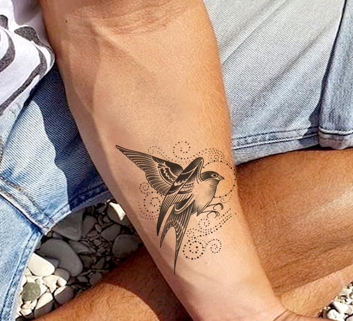 Waterproof Temporary Tattoo Stickers for Men & Women - 3D Realistic Flowers, Butterflies, Stars, Angels, Wolves & Armband Designs (KT-64, 21x15cm) - Perfect for Parties, Cosplay, Halloween & Fashion Accessories