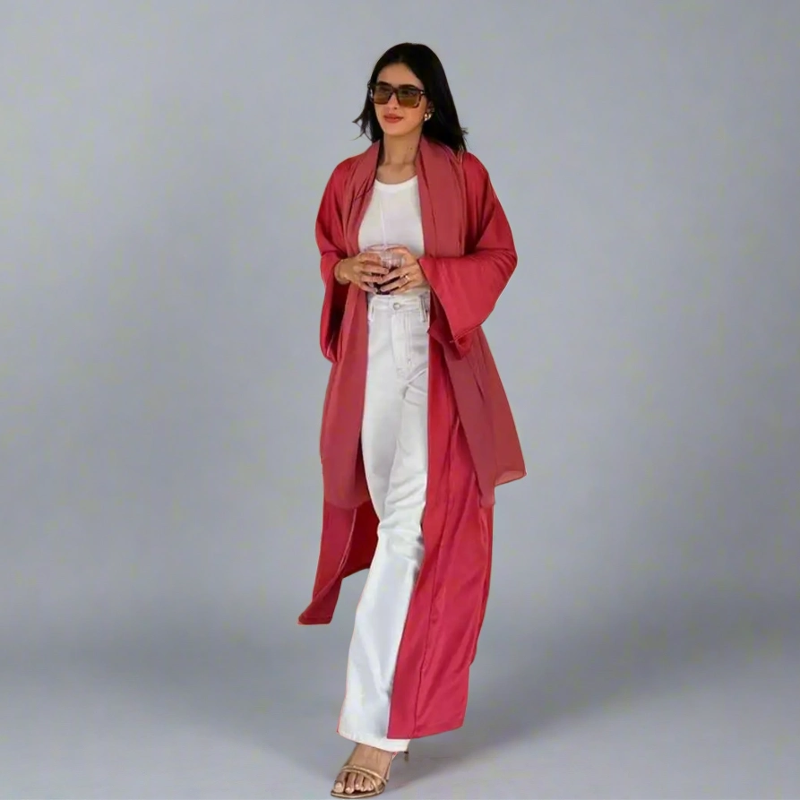 Elegant Satin Open Abaya Dress for Women - Modest Muslim Prayer Dress - Perfect for Eid, Ramadan & Special Occasions