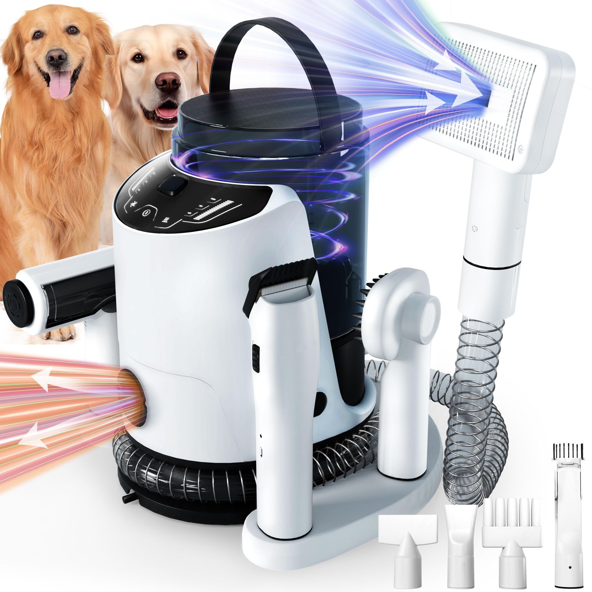 LANCHEZ 8-in-1 Dog Grooming Vacuum & Dryer with 3L Dust Bin - Low Noise 12Kpa Suction for Pet Hair Removal - 3 Modes for Shedding Control - Perfect for Home Grooming & Cleaning Sessions with Dogs & Cats