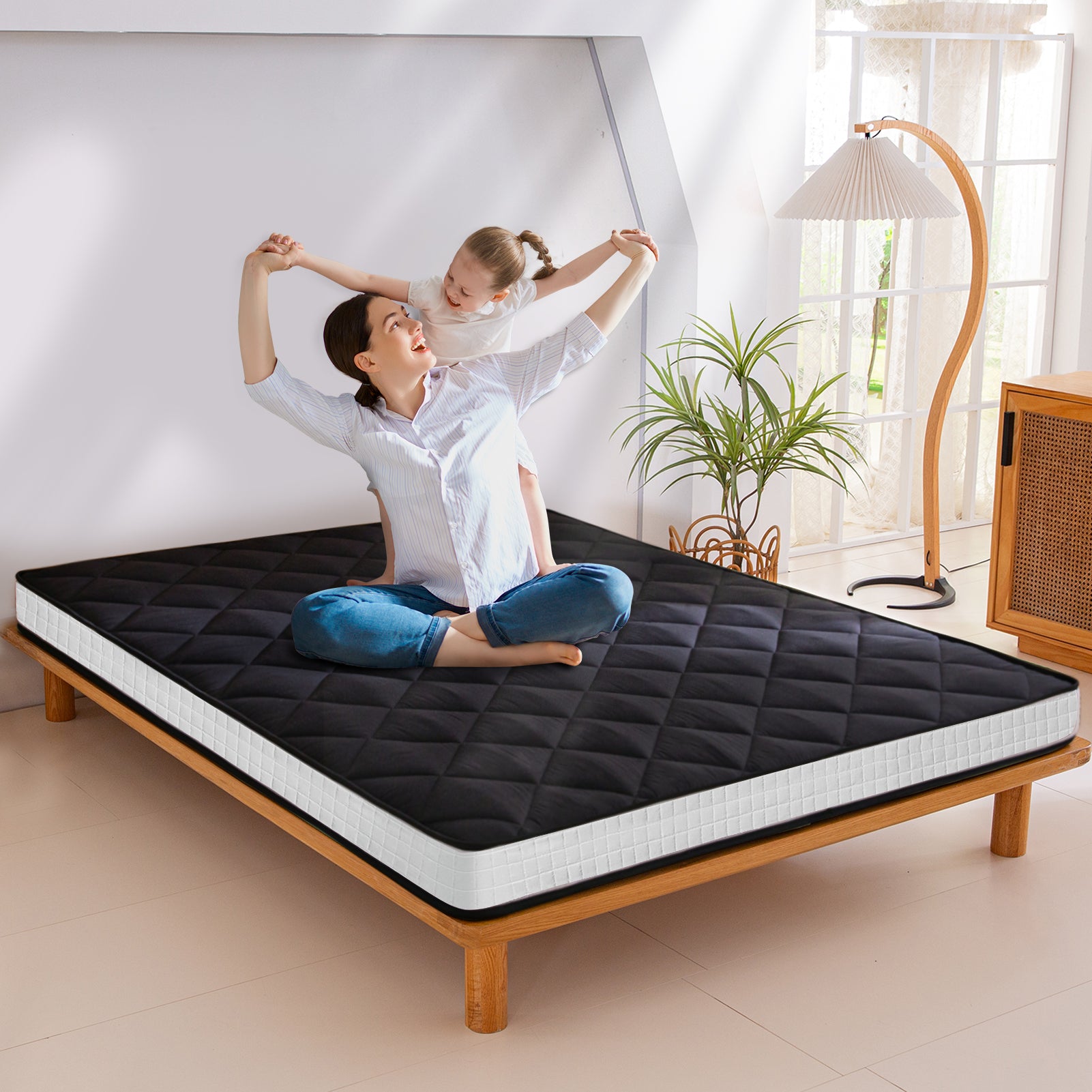 MAXYOYO 6-Inch Extra Thick Floor Futon Mattress - Diamond Quilting Design, Black - Perfect for Guest Beds, Dorm Rooms, Camping & Small Spaces