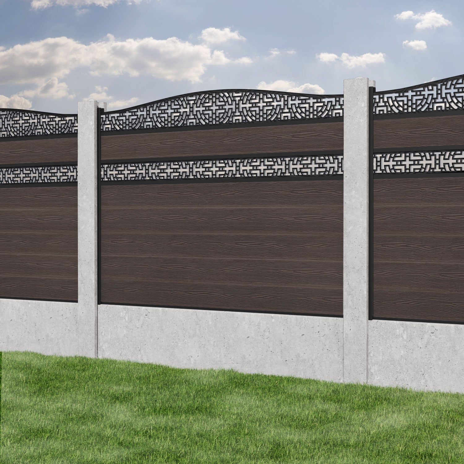 Classic Kumo Curved Top Split Screen Fence Panel - Mid Brown - Fits Existing Concrete Posts - Perfect for Backyard Privacy & Garden Decoration