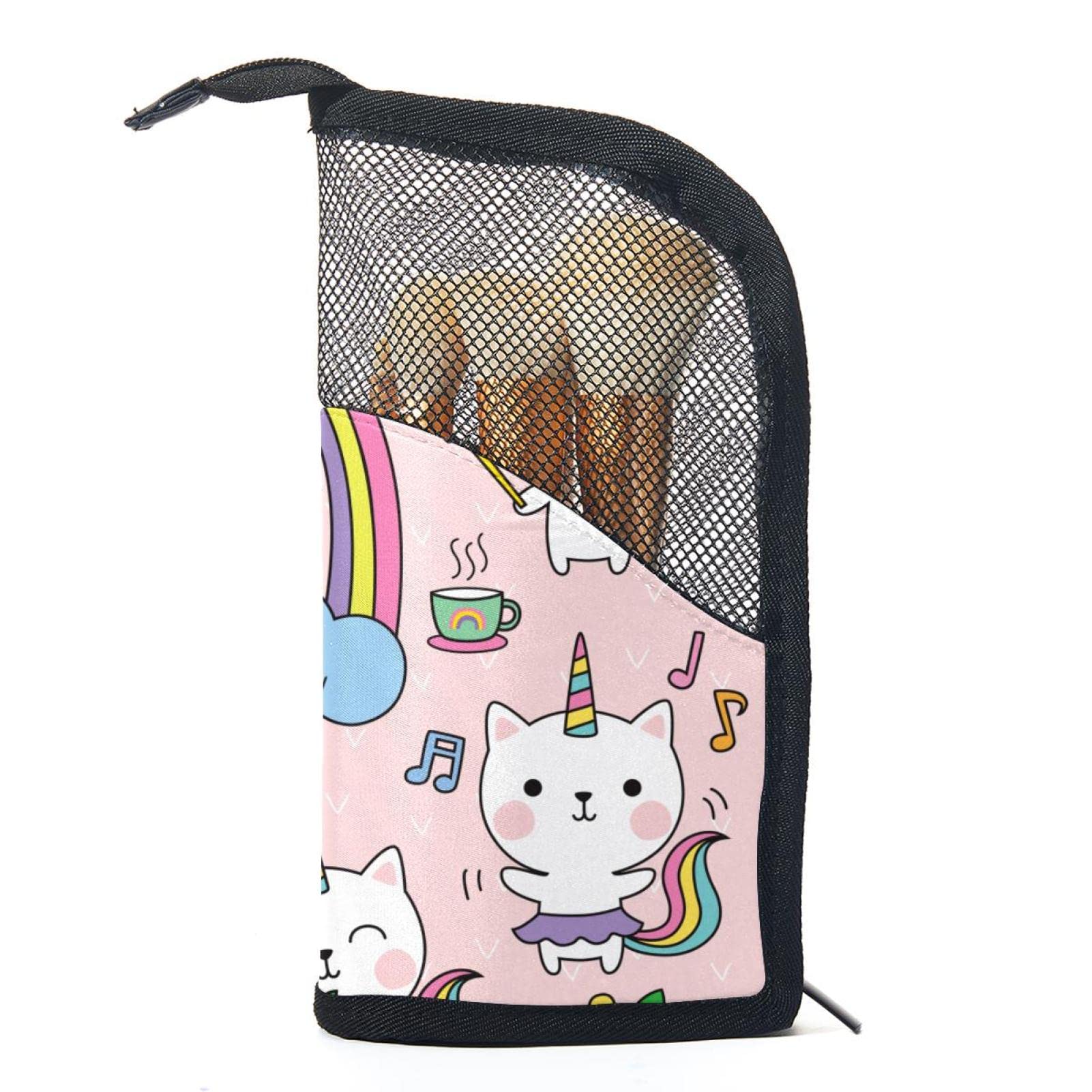 Portable Pink Cartoon Unicorn Cat Makeup Brush Organizer Bag with 12 Brush Holder - Travel Cosmetic Brush Case for Professional Makeup Artists & Beginners - Perfect for Home, Travel, and Salon Use