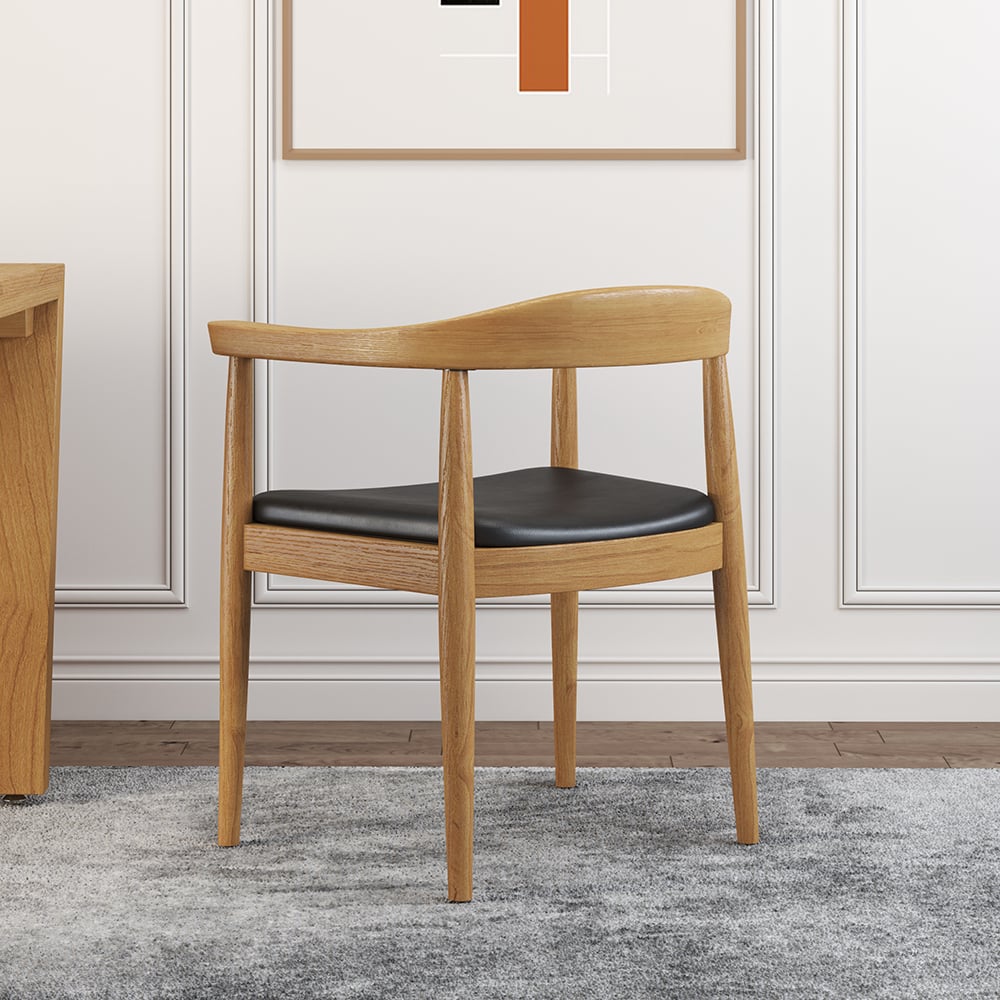 Modern Curved Back 4-Piece Dining Chair Set - Upholstered Leather & Walnut Wood Armchairs for Kitchen, Dining Room, and Restaurant Use