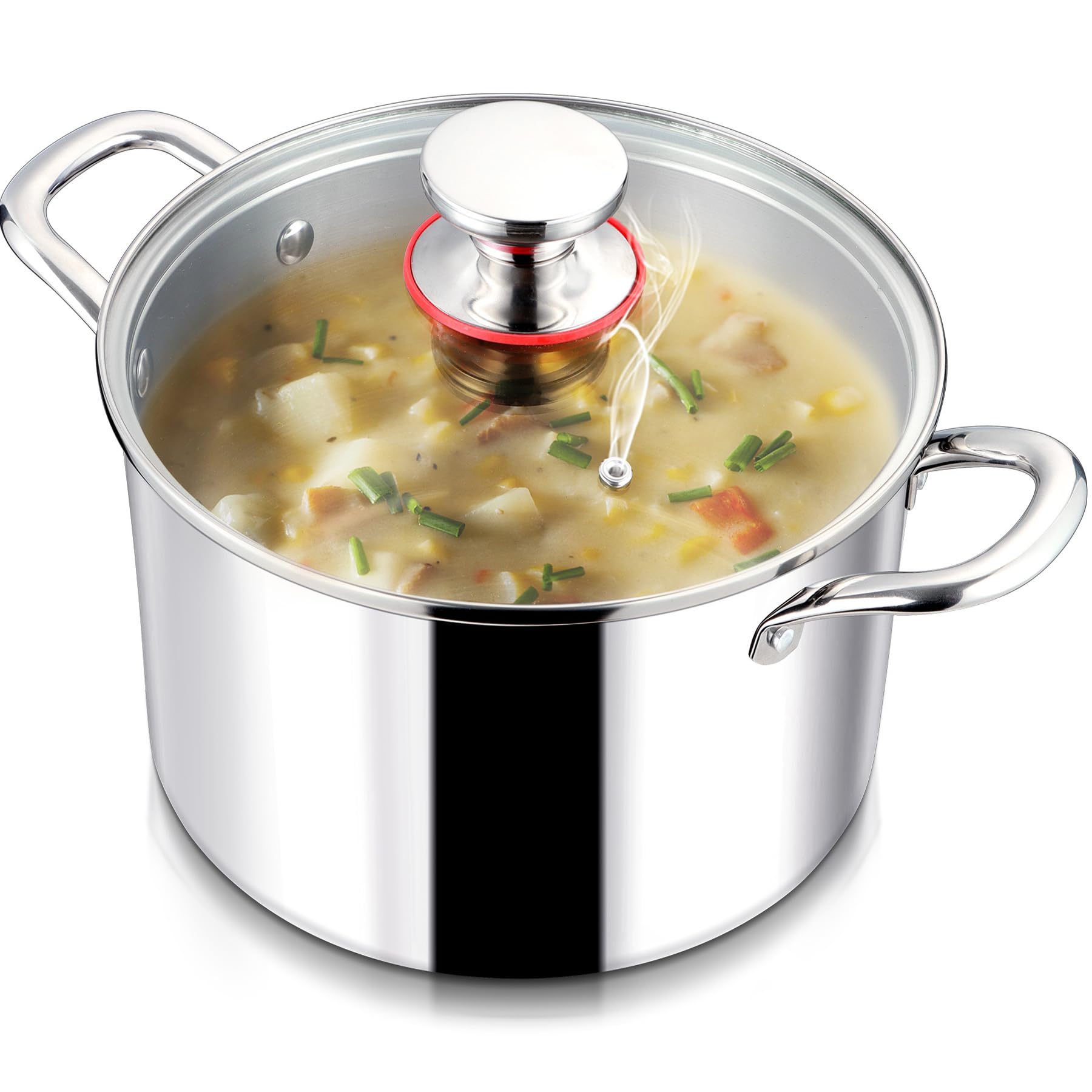 LIANYU 8QT 18/10 Stainless Steel Stock Pot with Lid - Heavy Duty Triple Ply Induction Compatible Soup Pot for Cooking, Boiling, Stewing & Canning - Perfect for Pasta, Soups & Large Family Meals