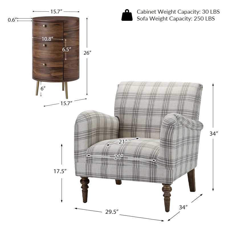 Sadie Upholstered Armchair with Side Table - 2 Piece Living Room Furniture Set for Small Spaces, Apartments & Cozy Reading Nooks