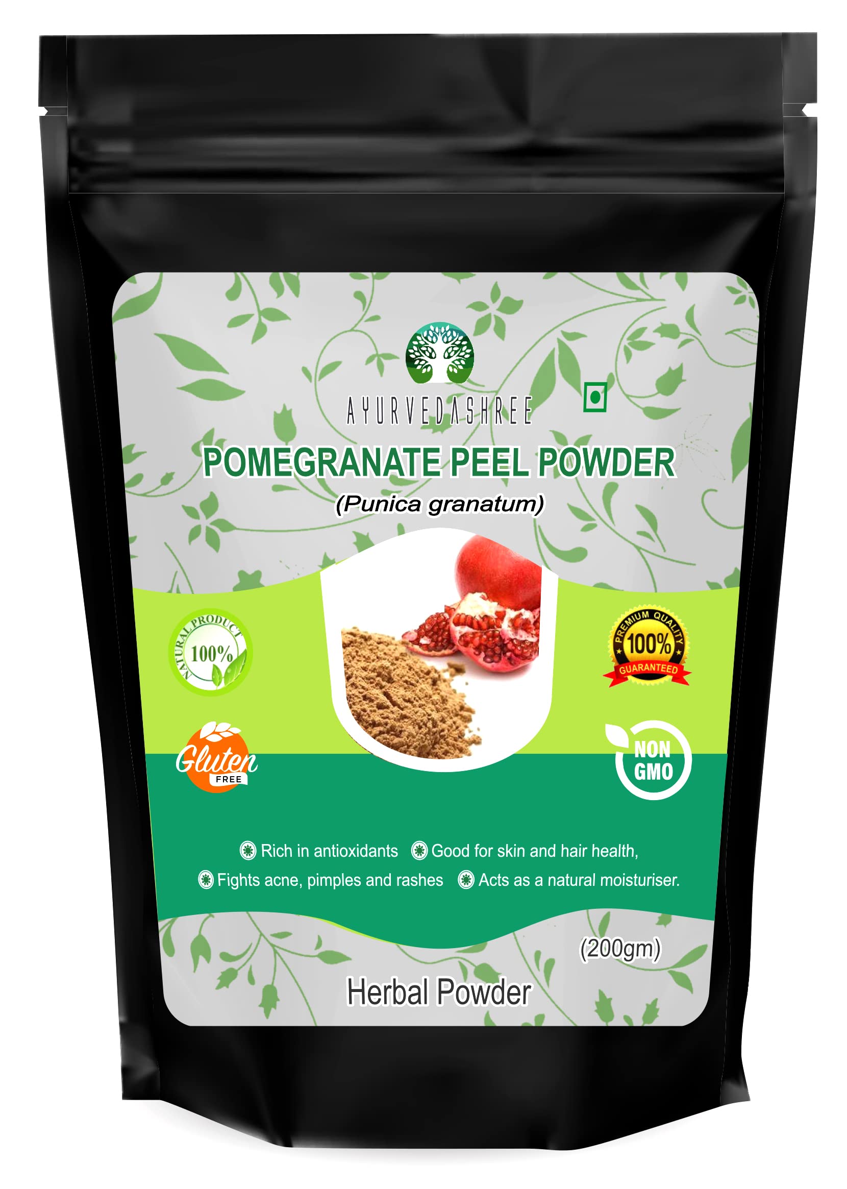AYURVEDASHREE Pomegranate Peel Powder 200g - Natural Antioxidant for Skin Care, Promotes Youthful Glow, Gluten Free & Non-GMO Punica Granatum Extract | Perfect for DIY Face Masks, Anti-Aging Serums & Natural Skin Brightening Treatments