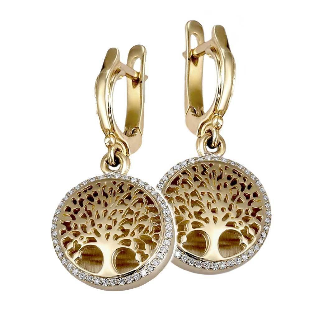 14K Yellow Gold Tree of Life Diamond Earrings - Handmade in Jerusalem | Spiritual Jewelry for Women, Gift for Her, Bridal, Wedding, Anniversary, Birthday Present