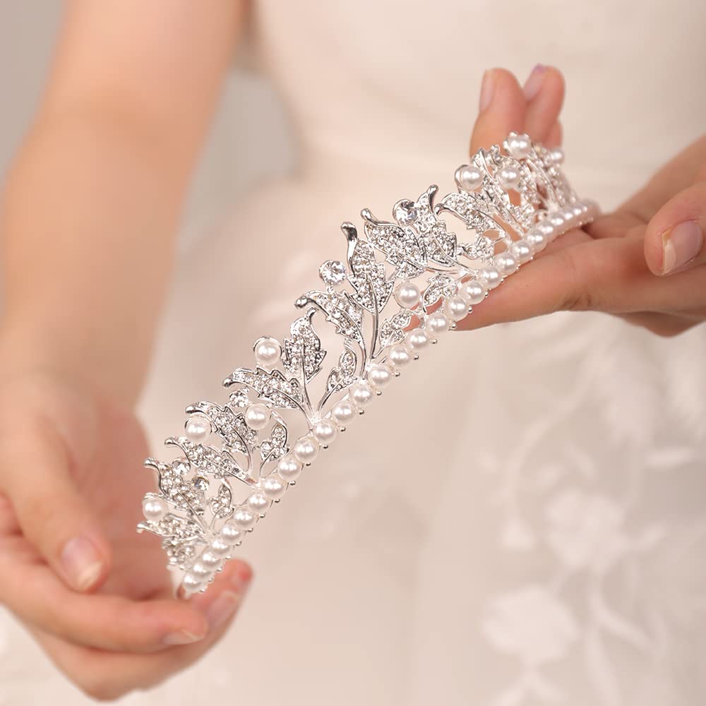 JWICOS Silver Pearl Tiara Crown for Women - Elegant Bridal Wedding Headpiece for Bride, Prom, Pageant, Birthday & Party | Perfect for Weddings, Proms, Pageants & Special Occasions