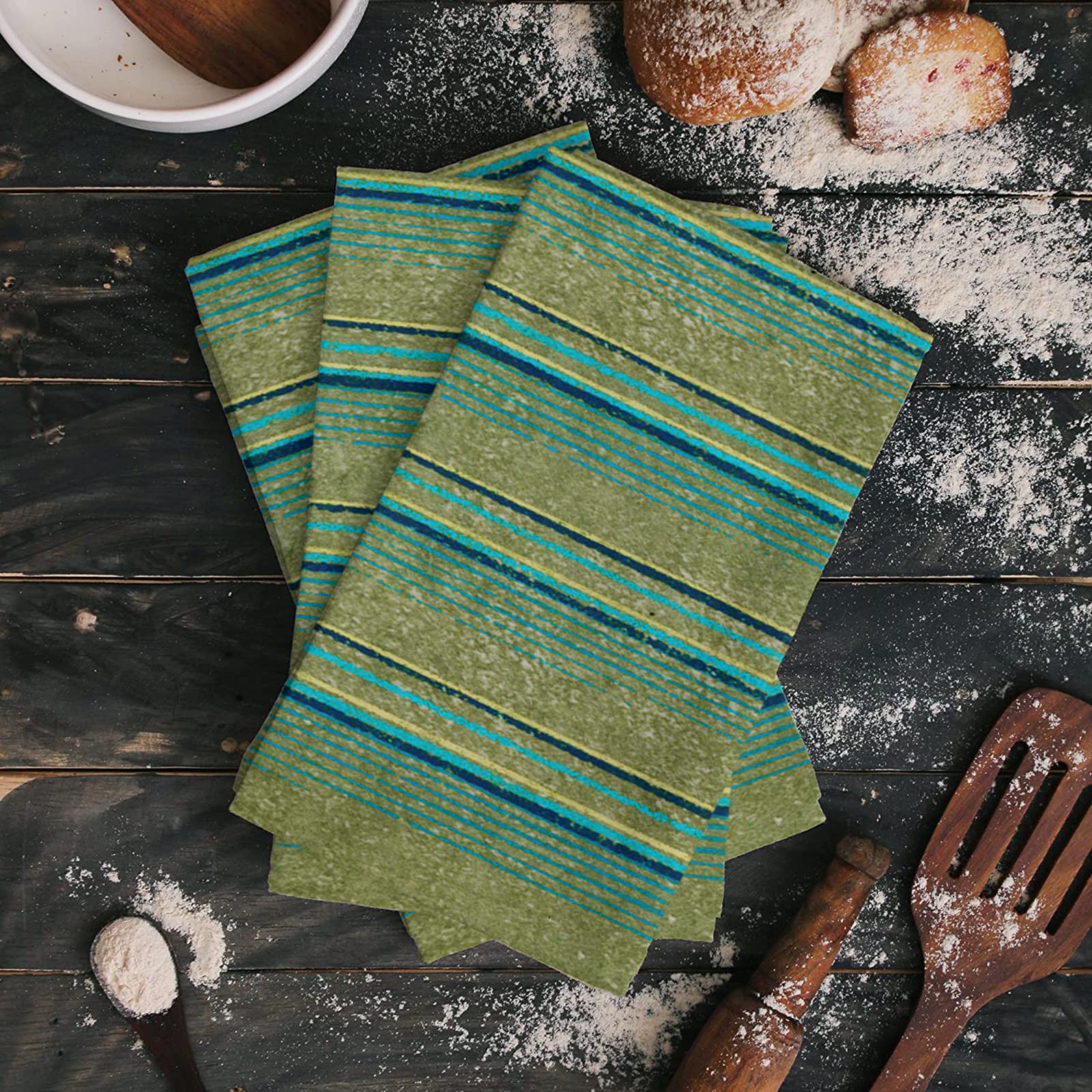 Premium Watercolor Stripe Kitchen Dish Towels Set of 2 - Ultra Soft & Absorbent Microfiber Hand Towels for Kitchen & Bathroom (18x28 Inches) - Perfect for Drying Dishes, Wiping Countertops & Everyday Cleaning Tasks