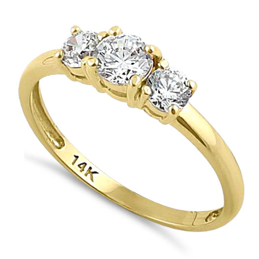 14K Yellow Gold Triple Round Cut Cubic Zirconia Engagement Ring for Women - Elegant Wedding, Promise, Anniversary Jewelry Gift