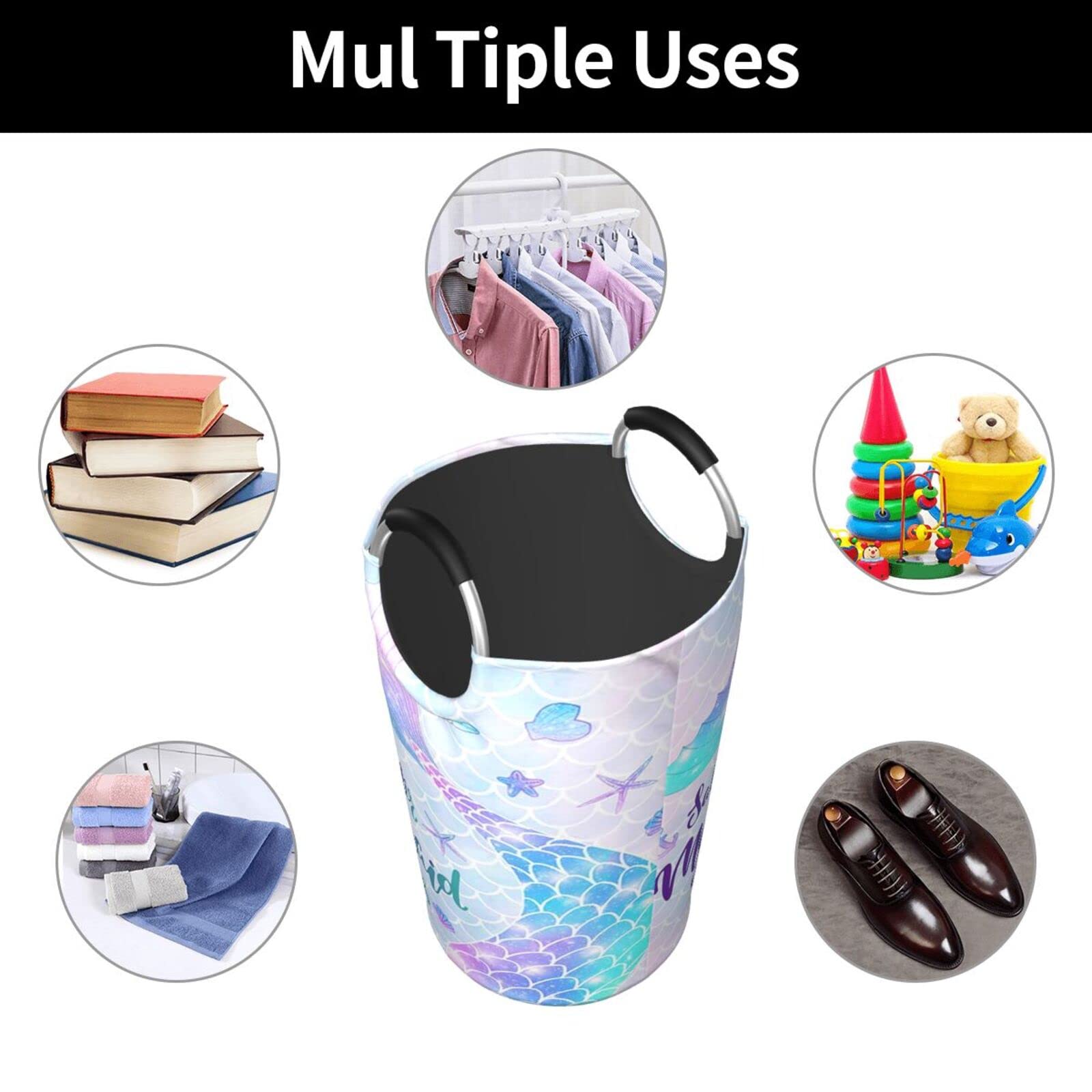 Collapsible Laundry Basket with Mermaid Tail Design - Durable Clothes Hamper for Dirty Laundry Storage - Glittery Purple & Pink Galaxy Pattern - Perfect for Bedroom, Bathroom, and Dorm Organization