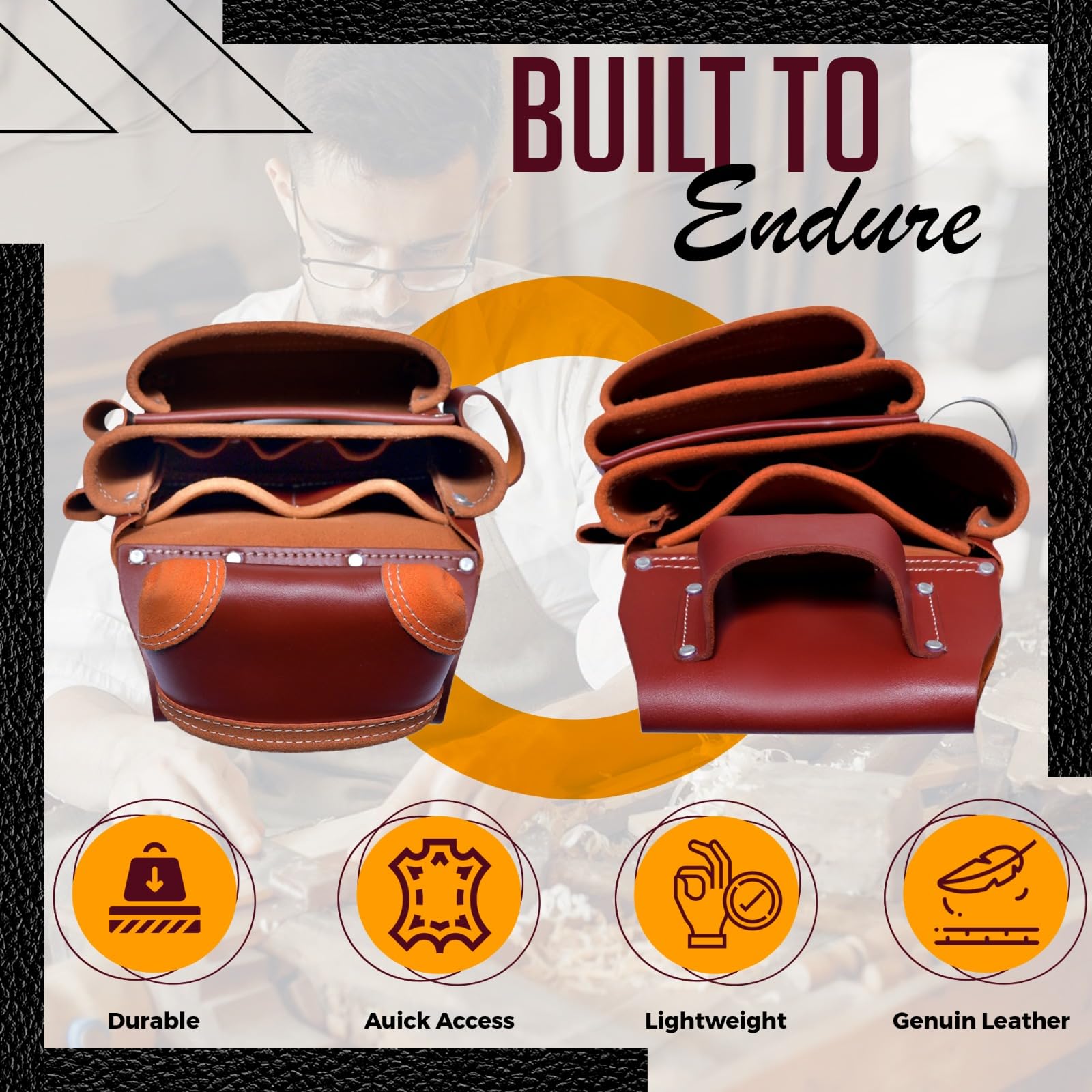 Premium Oil-Tanned Leather Tool Belt Pouch - 18 Multi-Pocket Design for Carpenters, Plumbers & Construction Workers | Durable Framing Tool Bag for Professional Tradesmen | Ideal for Job Sites, Home Renovations & DIY Projects