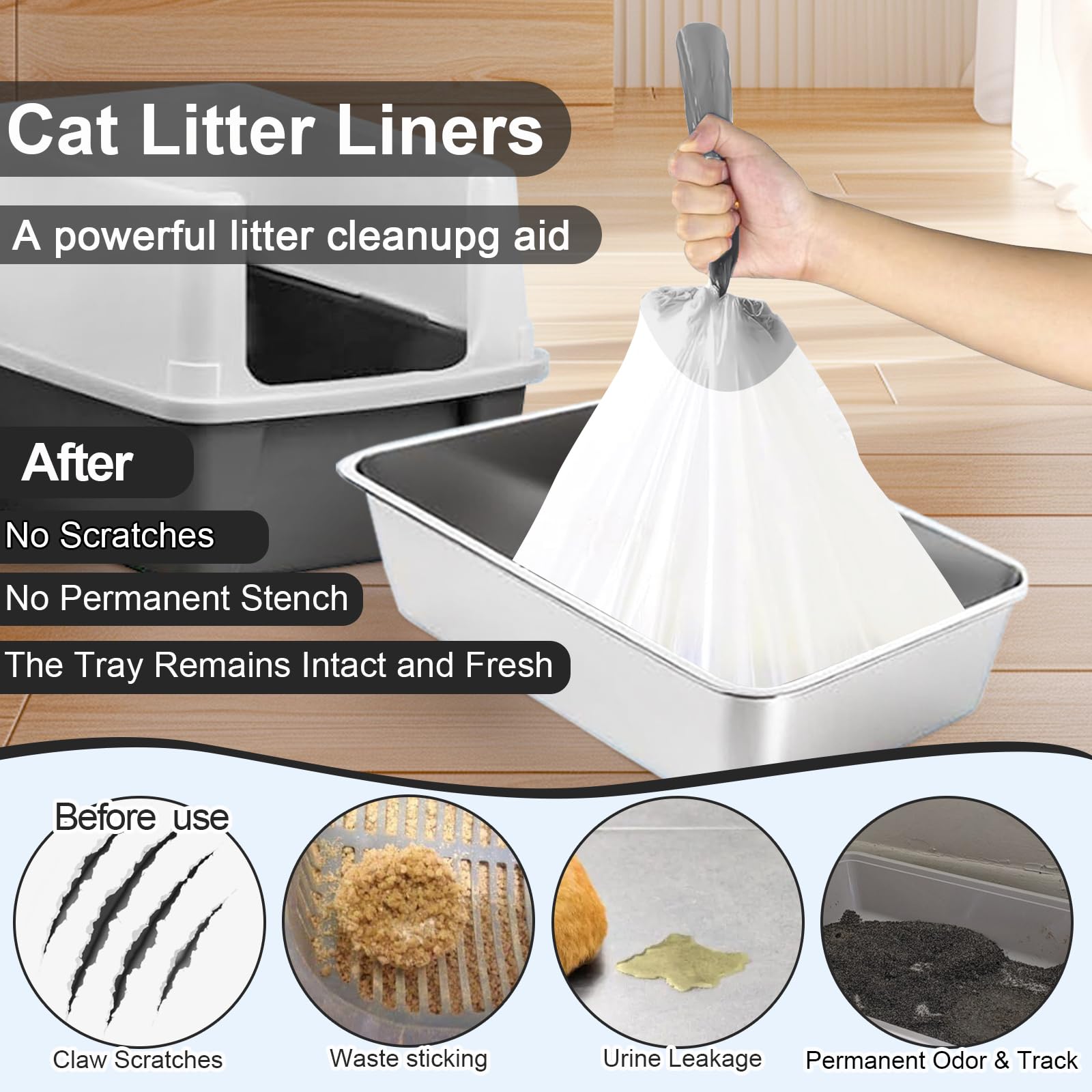 120 Count Thick Drawstring Cat Litter Bags - Compatible with Litter Robot 4 & Self-Cleaning Litter Boxes | Durable Waste Liners Replacement for Easy Cleanup | Perfect for Multi-Cat Homes & Odor Control