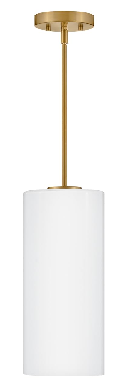 Sleek Lark Lane 83377LCB-CO Single Cylinder Pendant Light with Opal Glass Shade & Lacquered Brass Finish – Perfect for Kitchen Island, Dining Room, or Entryway Lighting