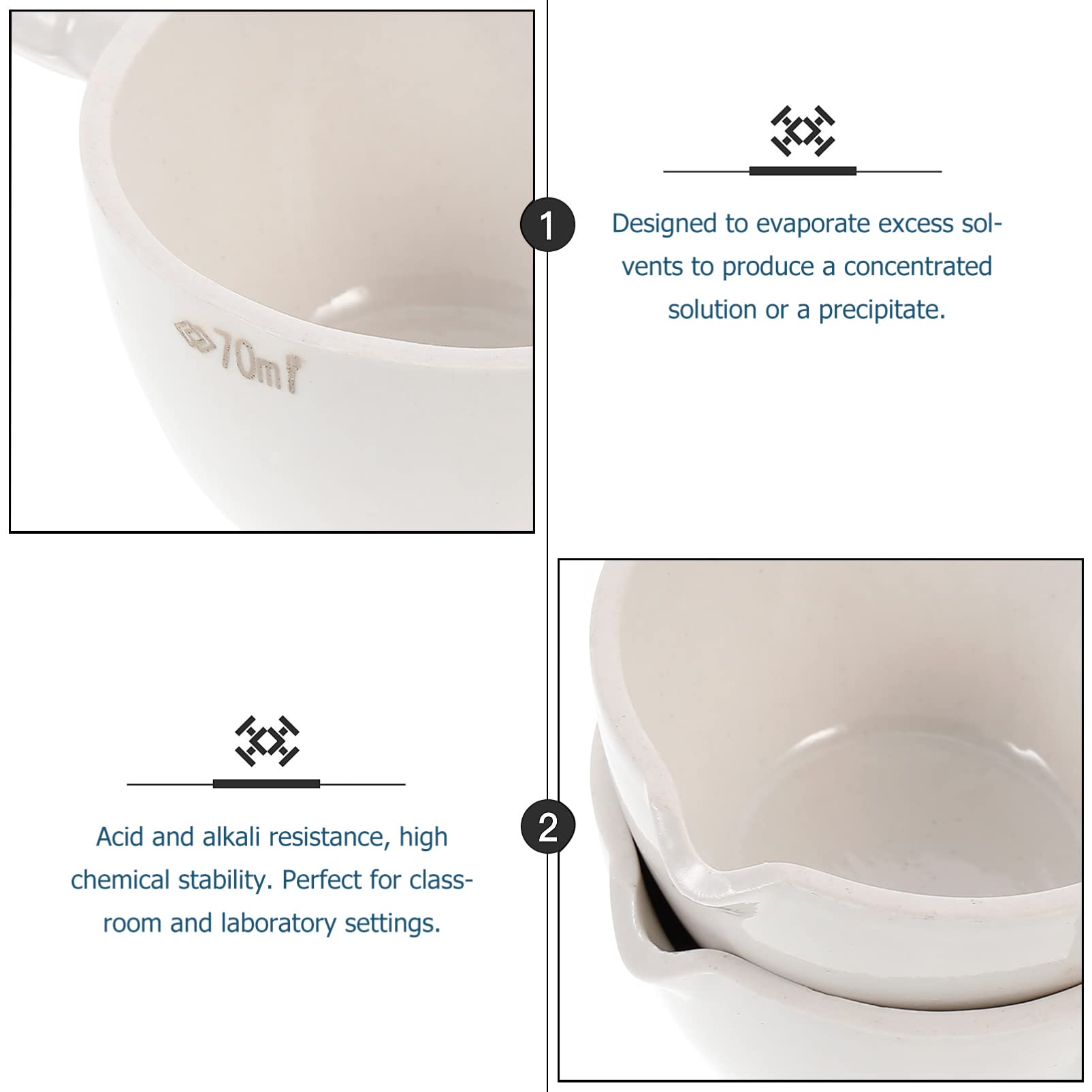 4 Pcs Porcelain Evaporating Dishes with Spout - Flat Form Lab Evaporating Containers, White Round Ceramic Beakers for Mixing & Laboratory Use - Perfect for Chemistry Experiments, School Labs & Scientific Research
