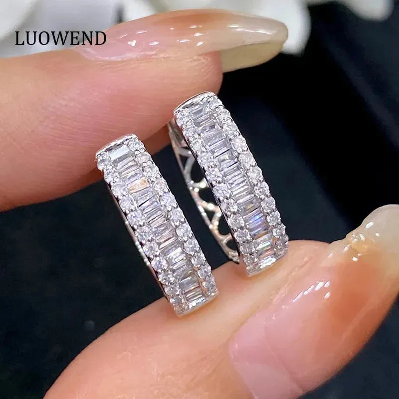 18K White Gold Hoop Earrings with Real Natural Diamonds - Luxury Minimalist Wedding Jewelry for Women - Perfect for Bridal, Anniversary, and Special Occasion Gifts