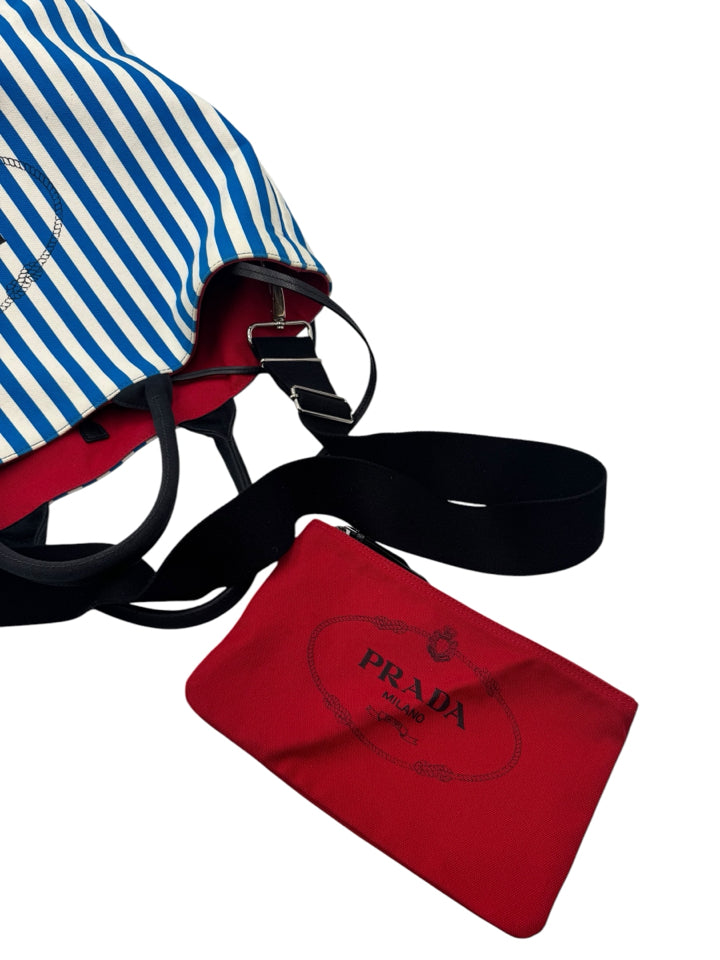 Prada Blue and White Canvas Comic Tote Bag - Stylish Designer Handbag for Women, Perfect for Work, Travel & Everyday Use
