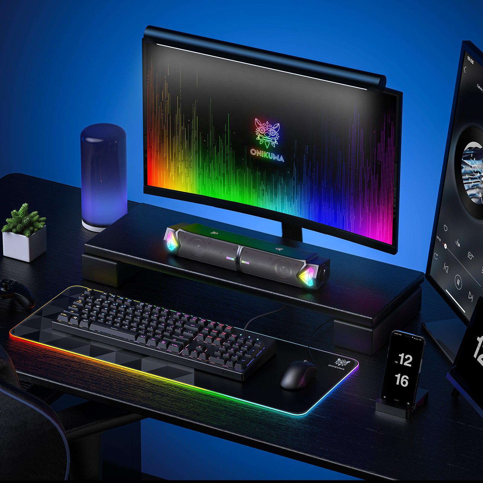 ONIKUMA L1 RGB Computer Speaker with Built-in Mic | Portable Soundbar for PC, Laptop & Gaming | Crystal Clear Audio for Home Office & Entertainment | Black