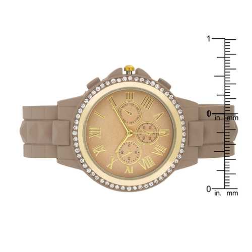 Ava Gold Taupe Metal Watch with Crystals - Elegant Women's Fashion Watch for Daily Wear, Parties & Special Occasions
