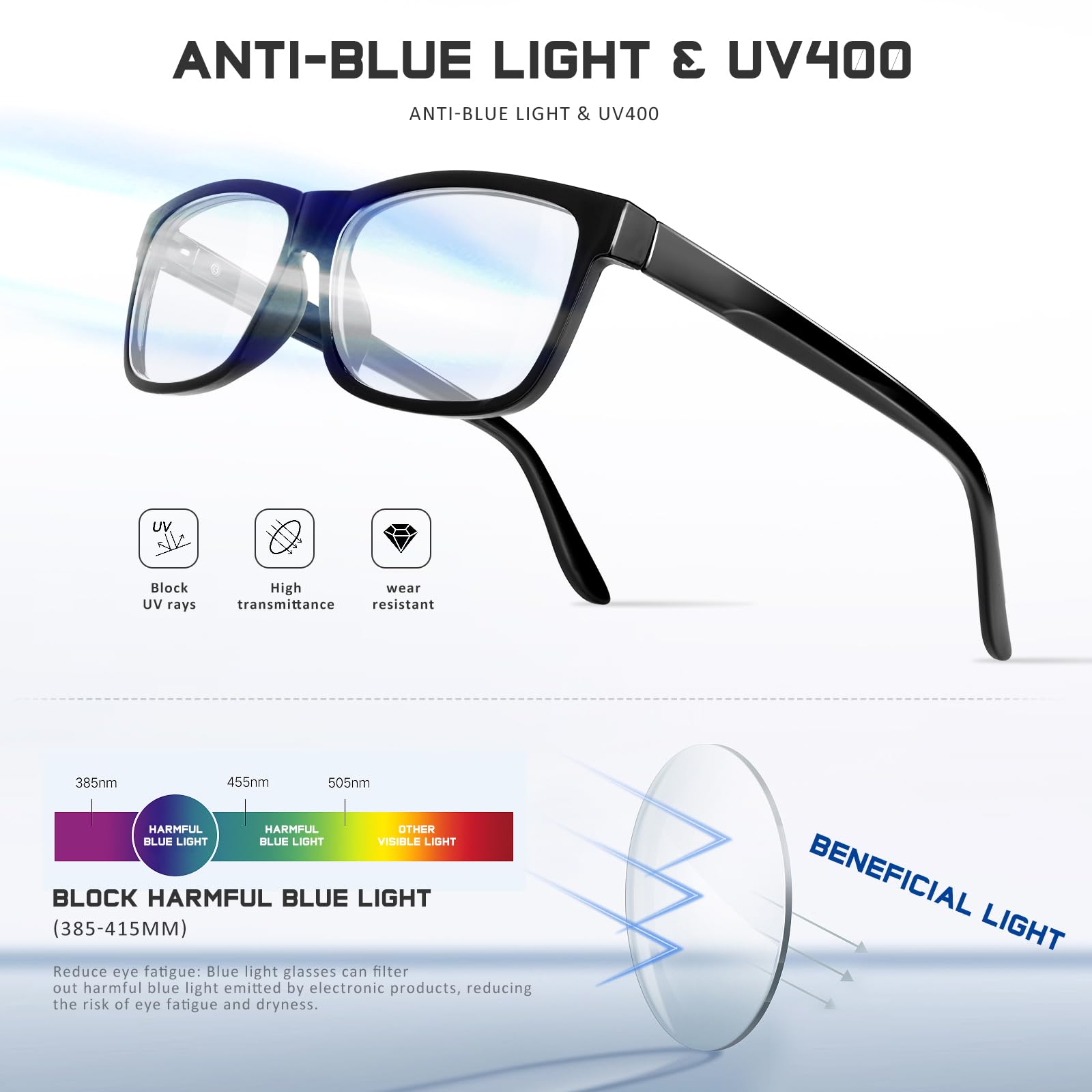 Blue Light Blocking Reading Glasses for Men with Spring Hinges - UV Protection Computer Glasses for Anti Eyestrain | Perfect for Office Work, Gaming & Screen Time