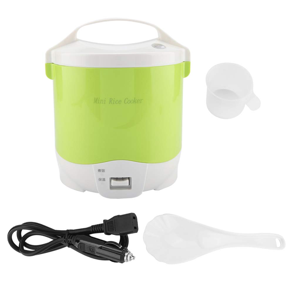 24V 180W 1.6L 2-Cup Portable Electric Rice Cooker & Food Steamer - Compact Car Travel Rice Maker for Soup, Porridge, Rice Cooking | Perfect for Road Trips, Camping & RV Use (Green)