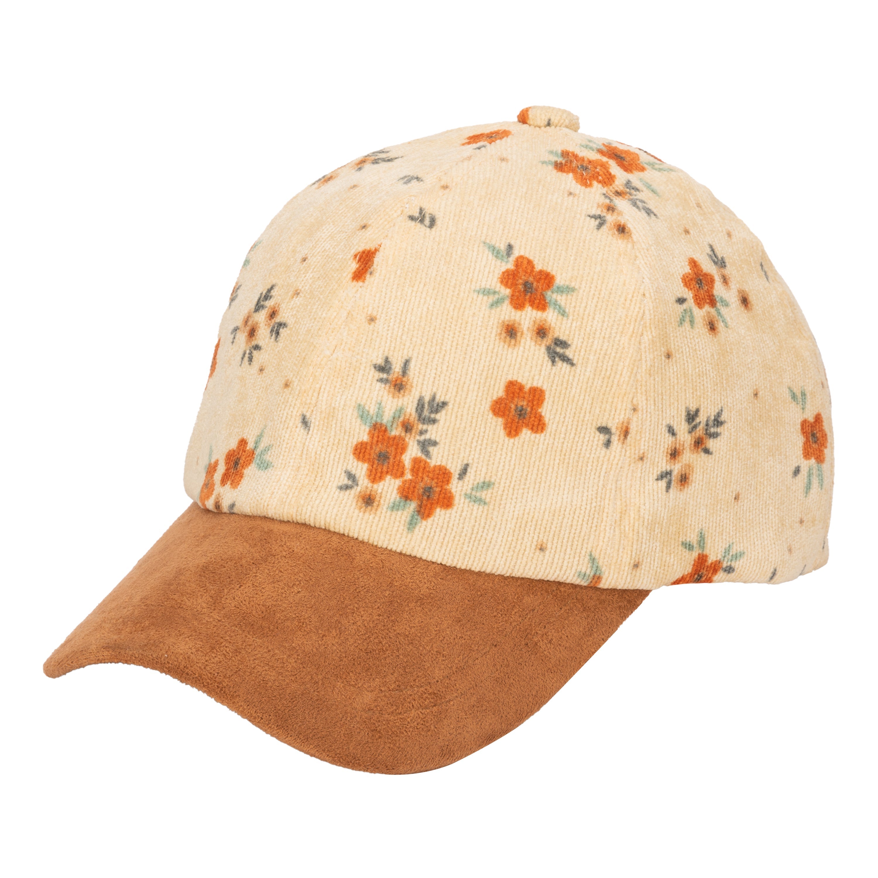 Kids Corduroy Floral Printed Cap - Stylish & Comfortable Hat for Boys & Girls - Perfect for Outdoor Play, School & Family Photos