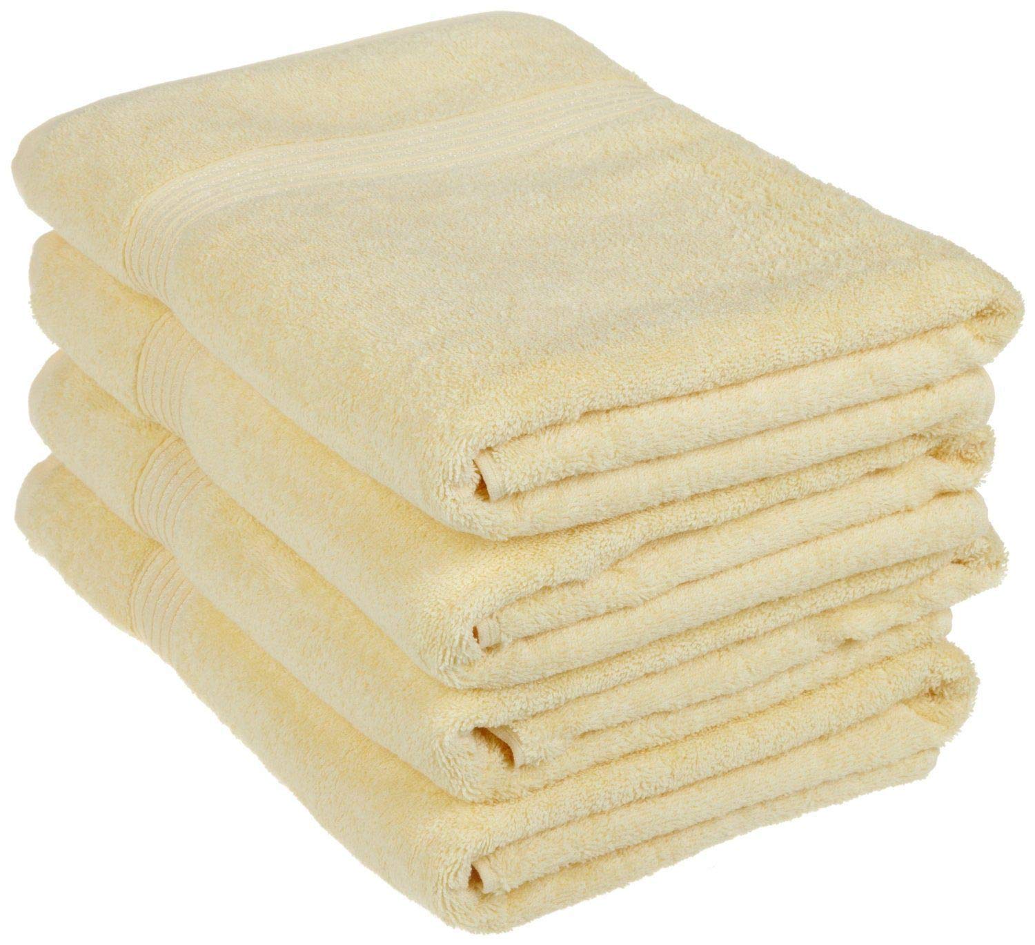 Pure Long Staple Cotton 4-Piece Bath Towel Set - Ultra Soft, Machine Washable & Hypoallergenic - Canary Yellow - Perfect for Spa, Bathroom & Luxury Home Use