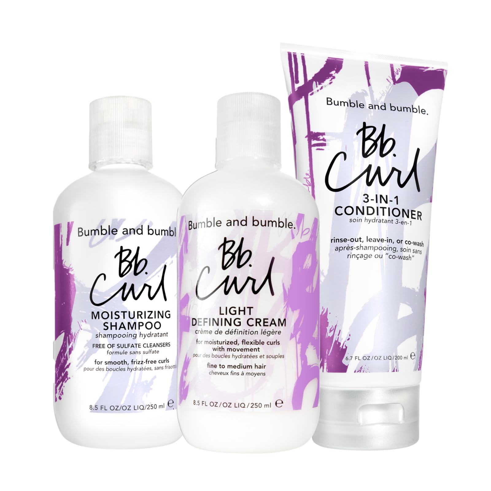 Bumble and Bumble Curl Moisturizing Shampoo + 3-in-1 Conditioner + Light Defining Cream Set for Curly Hair – Hydrating & Defining Hair Care Kit for Natural Curls, Waves & Coils – Perfect for Daily Use & Salon-Quality Styling at Home