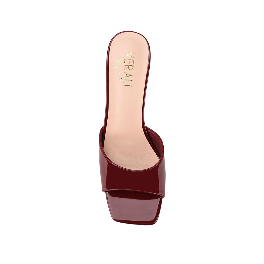 Taylor Kitten Heel Mules - Wine Patent Leather Slip-On Shoes for Women | Comfortable Low Block Heels | Perfect for Office, Date Night & Special Occasions