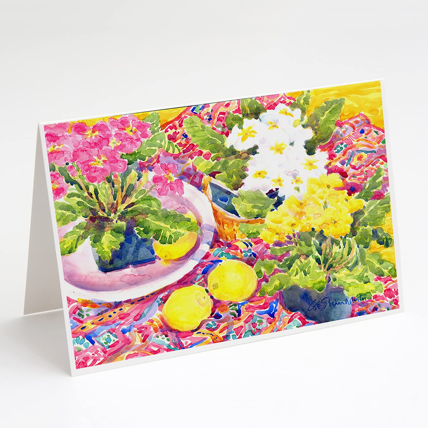 Primroses Greeting Cards & Envelopes Set - Pack of 8 Blank A7 Note Cards (5x7 Inches) with Matching Envelopes | Whimsical Floral Design for Birthday, Thank You & Special Occasions | Caroline's Treasures 6062GCA7P