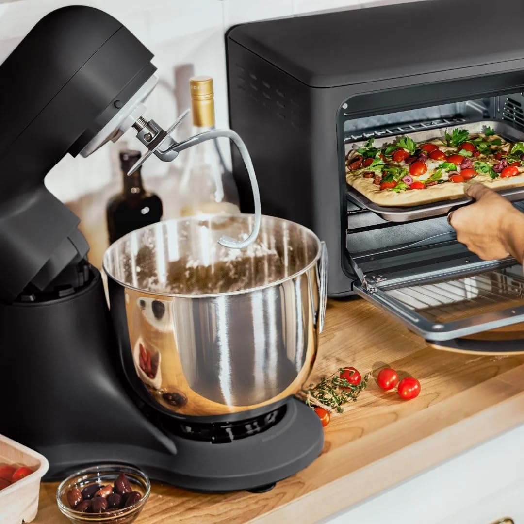 **Drew Barrymore 5.3 Qt Stand Mixer with Tilt-Head – Lightweight, Powerful 300W Motor, 12 Speed Settings – Includes Beater, Whisk, Dough Hook & Splash Guard – Perfect for Baking Cakes, Cookies & Bread (Black Sesame)**