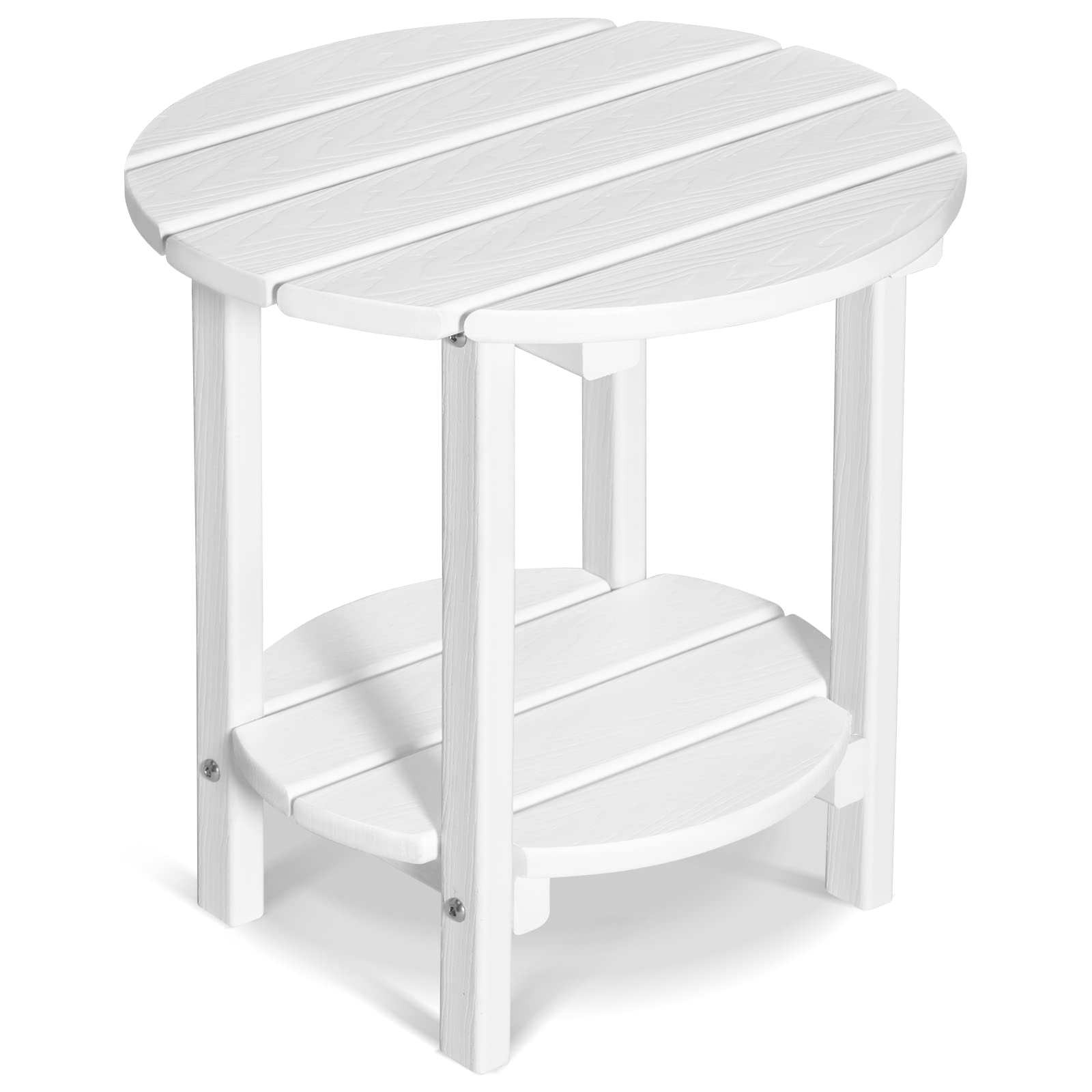 2-Tier Round Outdoor Side Table with Wood-Like Grain - 17.7